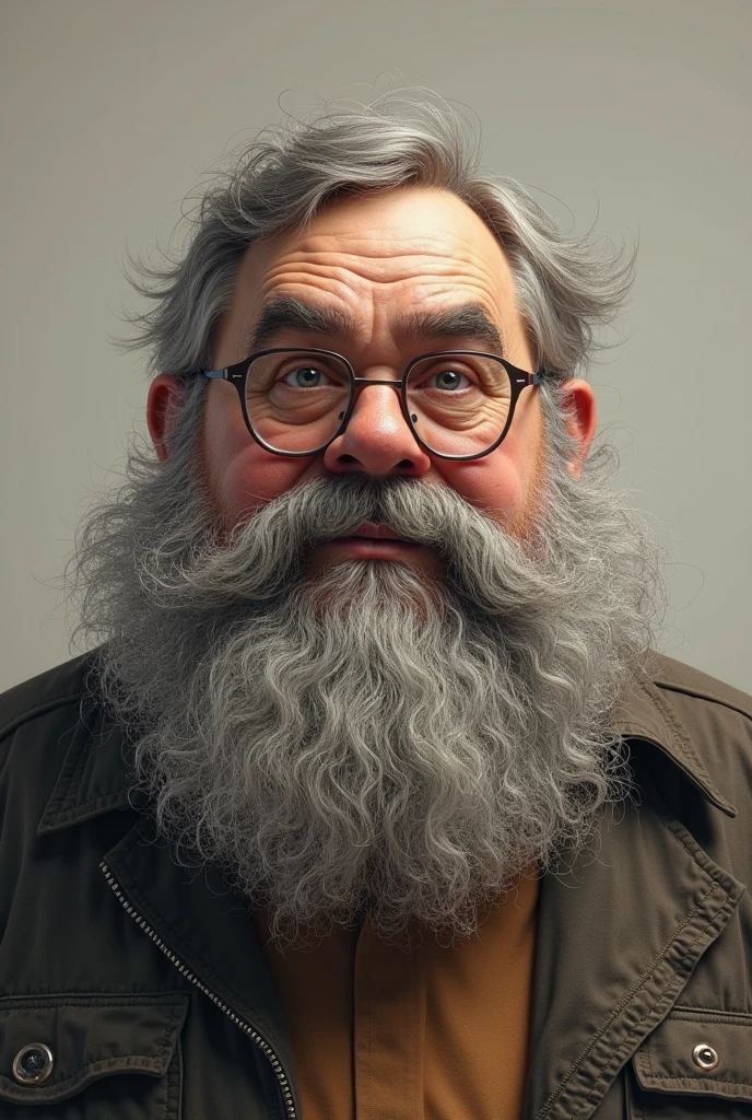 realistic image of an IT technician, baldie, square glasses, long square gray beard