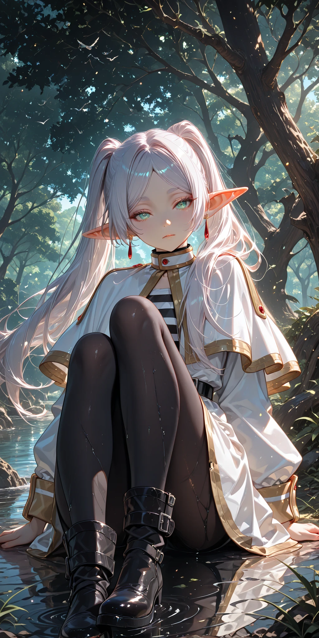 masterpiece, best quality,1girl, solo, pointy ears, red eyes, (white hair:1.4),(long hair:1.4)