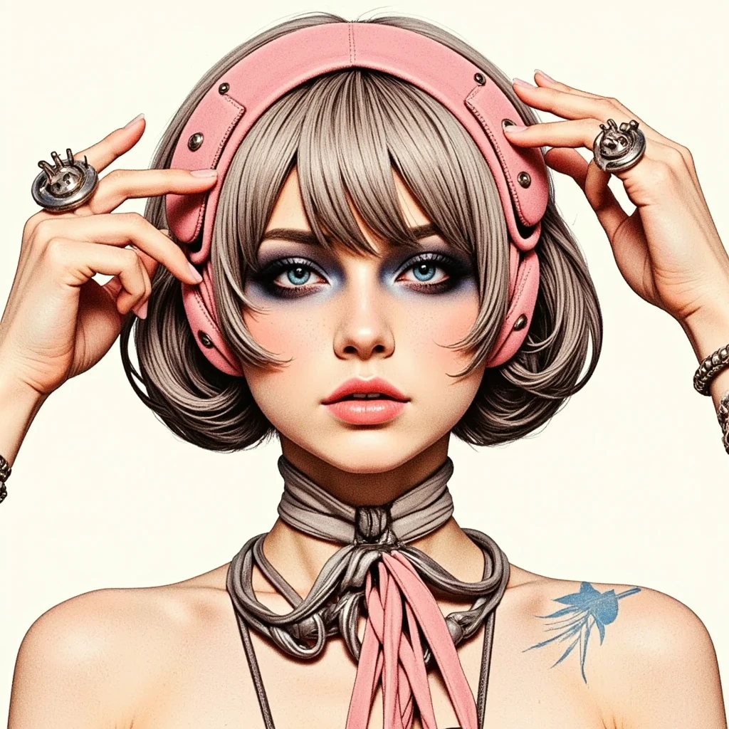 a cartoon girl with pink hair and a pink collar, jojo anime style, giorno giovanna, in jojo\'s bizarre adventure, 8 0 s anime art style, portrait knights of zodiac girl, decora inspired illustrations, in the art style of 8 0 s anime, lisa frank & sho murase, knights of zodiac girl, gyro zeppeli, jojo style