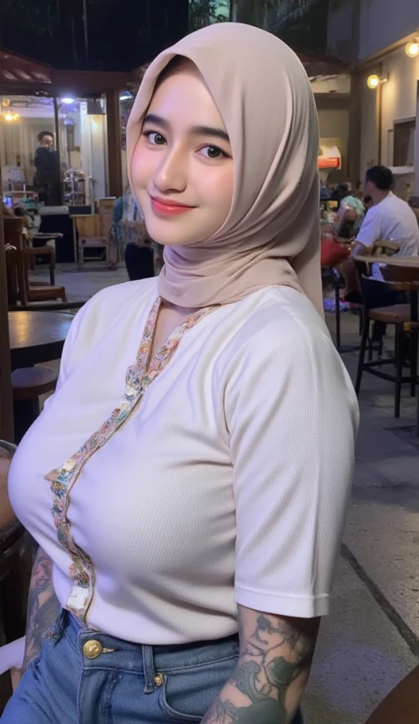 (Big C breast), sexy breast, cleavage, (hijab), open clothes, sexy bra, real skin, realistic skin, real breast, realistic breast, detailed skin features, detailed clothes features, body proportions, real face, detailed facial features, beautiful eyes, grey eyes, detailed eyes, glossy lips, detailed face and breast, best quality, masterpiece, 8k,