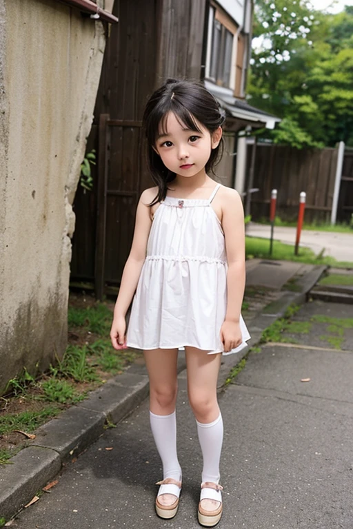 11-year-old girl、Tank top、mini skirt、Fluffy long hair、Neat and clean dresses