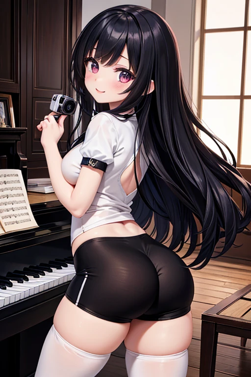 ​masterpiece、top-quality、1 girl in、Behold、cute little、large full breasts、Akeno Himejima、A dark-haired、long、Beautiful brilliance of details、lots of glow、Best Quality, masutepiece, 1girl in, (Solo:1.1), 光线追踪, ultra-detailliert, Detailed face, 8K Wallpaper, wide hips, Akinohimejima NDV, 1girl in, Black hair, Large breasts, Very long hair, Red skirt, School uniform, Shirt, corsets, Ponytail, Hair Ribbon, bow ribbon, plein air, 1girl in,,Black Neckwear,White shirt,Short_sleeves, sailor_Collar,(Red pleated skirt:1.2),School uniform,、embarrassed from、red blush、Look at viewers、、 (View from behind1.3)、 (Blue stripes々Panties:1.3)、(Skirt that rolls up:1.3)、(Fully exposed panties:1.5),、red blush、embarrassed from、, Accidental exposure, Skirt lift, (Bag), (Ass), embarrassed, Blushing, wobbly mouth, (angry), from behind, Looking at Viewer, Outside, Panties, Sexy, thick thighs, wide hips