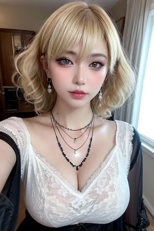 ((masterpiece:1.2、Highest quality、Tmasterpiece))、1 female、alone、classroom、Day、(Korean Idol:1.2)、(Are standing:1.4)、blonde、(Hime Hair:1.4)、Wavy Hair、Medium Hair、Beautiful feet、break、((Princess Dress:1.4))、(Beautiful white skin:1.4)、(Big Breasts:1.5)、(black tights)、Hoop Earrings、lipstick、Ring Choker、blush、smile、Covered breasts、(Thick lips:1.2)、Detailed body、Very detailed絵画, Luminism、4K resolution、3D Rendering、Exquisitely crafted , Cinematic、Realistic、Hit definition、Abstract Beauty、Approaching perfection, Pure Form, Golden Ratio、Very detailed, Digital photography, Soft natural light, 50mm lens, F1.8 Vacancies、blush、Small face、(Tight waist:1.3),(albino:1.3),(anorexia:1.3),(Sickly:1.2),(Face close-up:1.4),(Short Bob:1.2),(Cabaret Club:1.2)、smile