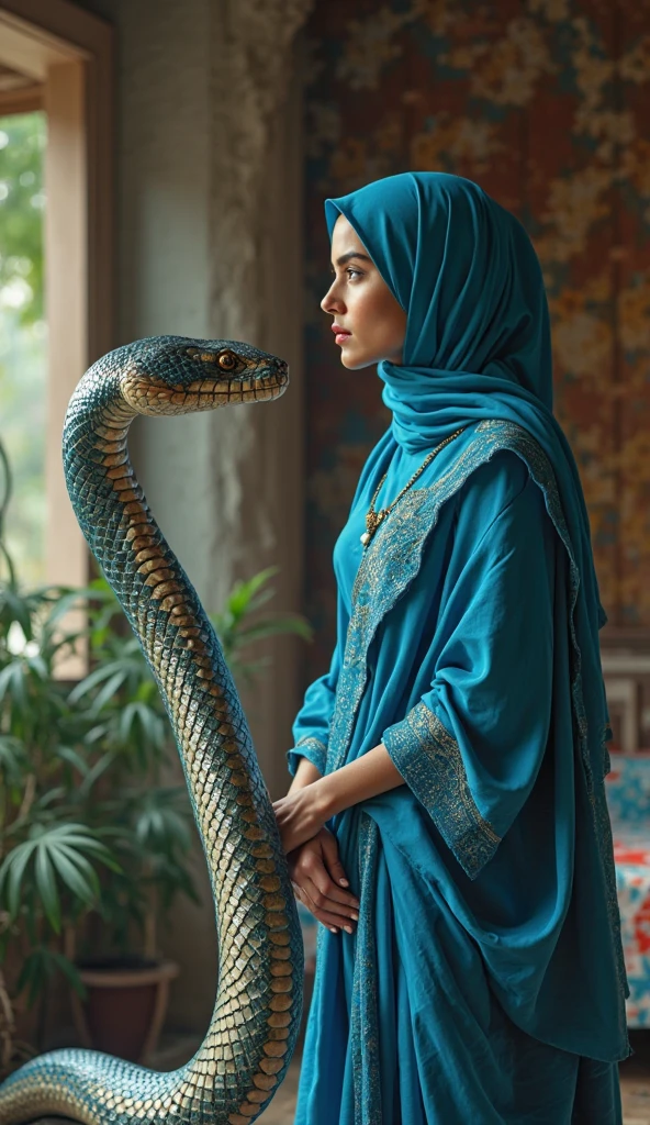 Beautiful young woman in hijab while smiling walking side by side with a sriga