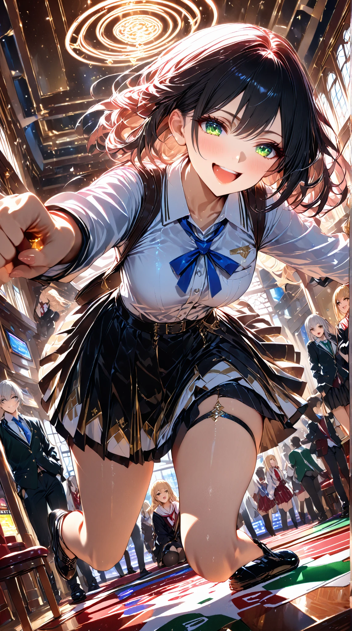 Kuroko Shirai, (Tokiwadai Junior High School Uniforms:1.5), Twin tails, Arms up, (masterpiece, Absurd quality, Highest quality, Official Art, beautifully、aesthetic:1.2), 16K, Very detailed, Most detailed, Sharp focus,), By famous artists, (Conversion Sequence), (difficult:1.8), (Simple blank background:2.0), Minimalism, sketch, (cowboy shot:1.5), (double exposure:1.5), kaleidoscopic, sketch, (floating hair:1.5), from below, (evil smile:1.5), Minimalism, (Silhouette:1.5), from front, crazy smile,