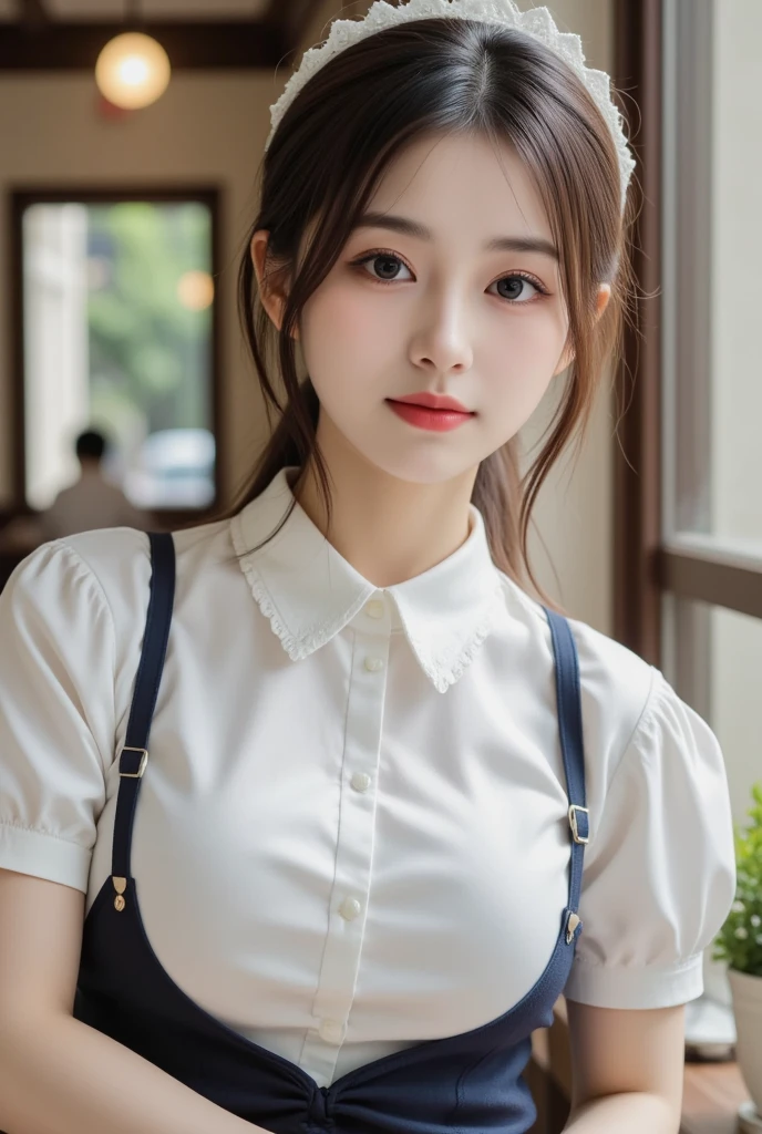 Human tights, undercut hairstyle, (turn around and look), (Look at the camera), (Looked up), (High quality 16K anime), (Tall stature), Sweating,Delicate skin,(((Quiet smile))), (Photorealism), masterpiece, best quality, portrait, Decent shirt(Realistic beautiful asians), Close up and soften everything, spotlight, (皮肤overtake白:1.4), golden make-up, Sharp focus, Detailed , overtake精彩的脸部细节, 19 years old, White shirt, 拥有一张overtake可爱的日韩台青年偶像脸, (overtake细致的眼睛), (overtake细致的皮肤), overtake级湿润多汁性感柔软的嘴唇, Soft Light, Perfect Yaoyao face, lifelike, (Correct finger), The light is bright, overtake极简风格: Practical, Photorealism, photography, (Black web collar that tightens the neck:1.9), (Very strong physique:1.9), ((((((overtake)))))), Single Ponytail, (Pretty Face:1.9), (((wearing wet white and shirt))), (Extremely detailed face:1.9), Placed in the center of the temple), 、 Raise your hand, No trace, , spark, Female Head, (Integrate with plump body), The light is bright, Perfect hands, The fox spirit in the body, The fox's mind controls this body, The fox soul in this body, A smile, Thin eyebrows, Huge weapon with Kitagawa Keiko，(((((hazy)))))，