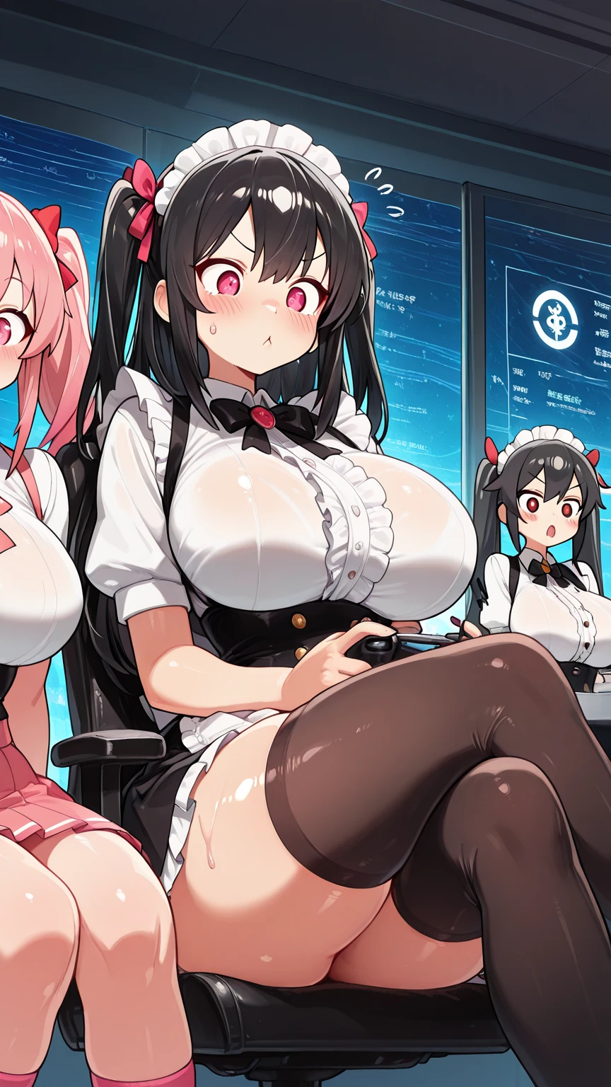 glaring、(Big Breasts)、curvy、(((((1 girl)))))、High-pressure poses、In a dark room、(older sister)、((owncast eyes))、wearing black gloves、Cover your mouth with your hands