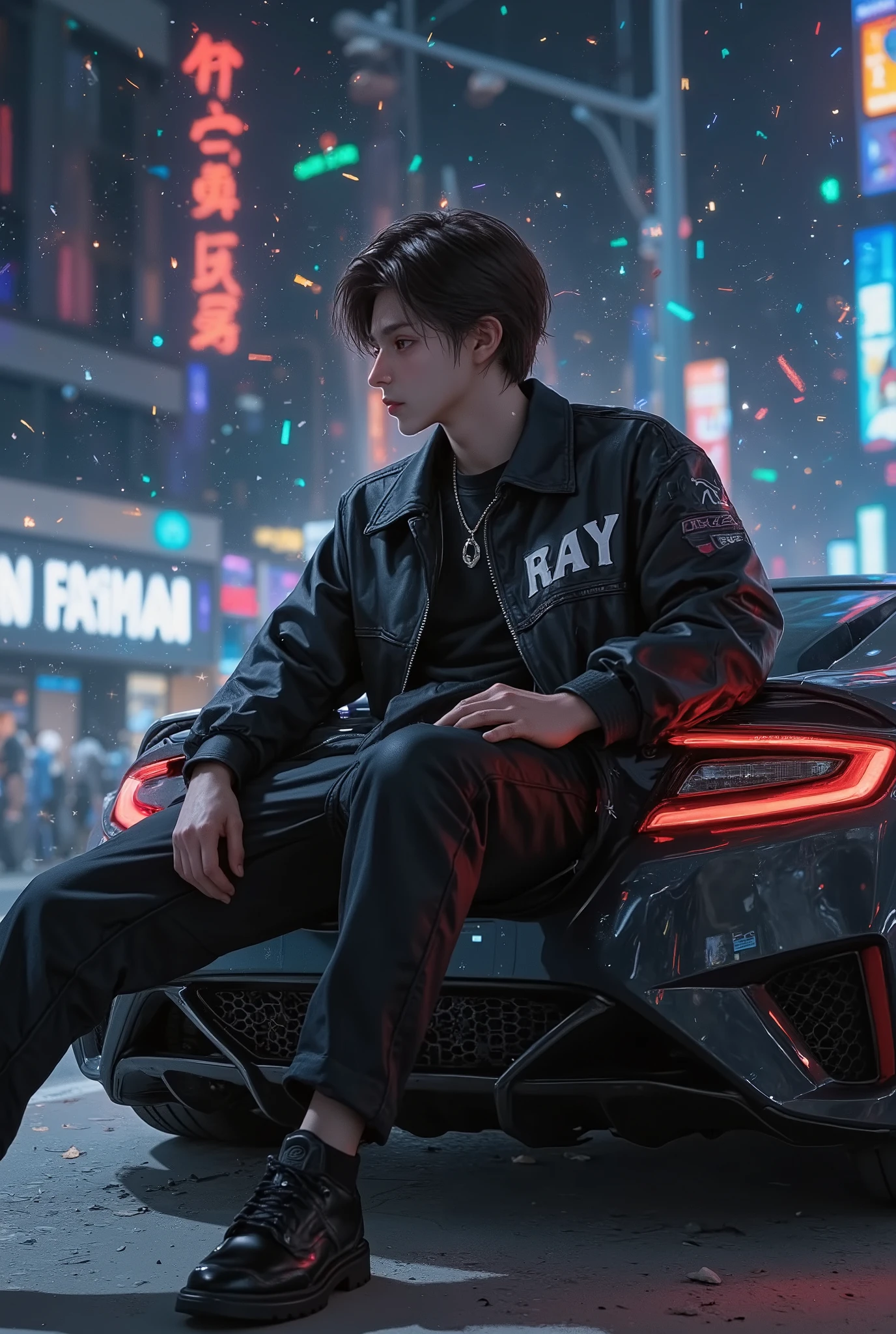 quadratic, THE BOY WITH THE NAME RAY ON THE JACKET, Sitting Of HONDA NSX NC1 CAR,  Artistic styleที่images , Artistic styleแบบimages, E - boy, E-boy, realistic Artistic style, Artistic styleที่ละเอียดและน่าสนใจ, images artstyle, images!!!!!!! Artistic style, [  Digital art 4k  ]!!,  Dark but Subtle Digital Art 