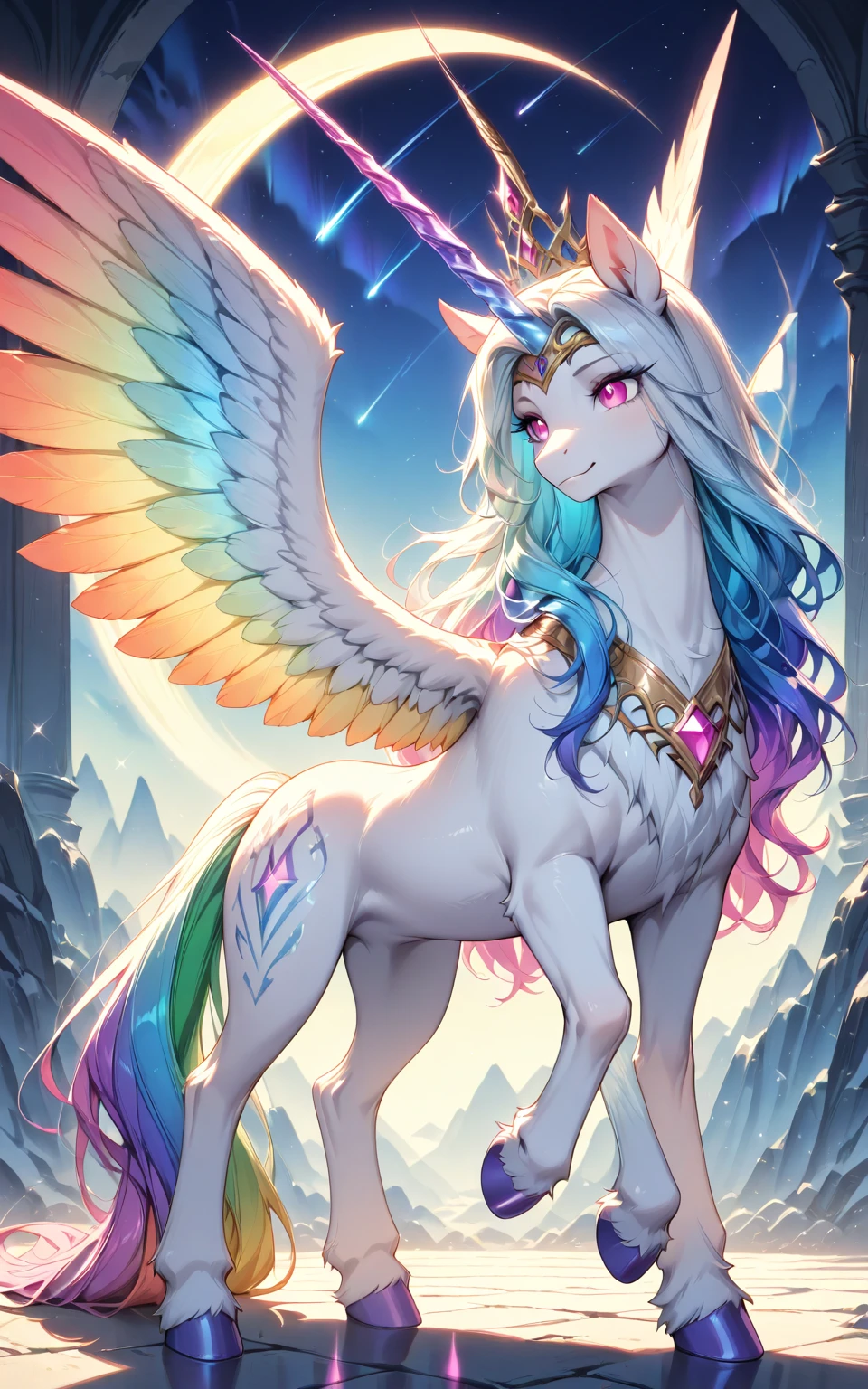 score_9, score_8_up, score_7_up, source_anime,
A cute pony, ((stands on a summer meadow)), (rainbow wings),
(masterpiece:1.2), (best quality:1.2), ultra-detailed, best shadow, detailed background, high contrast, (best illumination, an extremely delicate and beautiful), ((cinematic light)), hyper detail, dramatic light, intricate details, 8k, very aesthetic,
