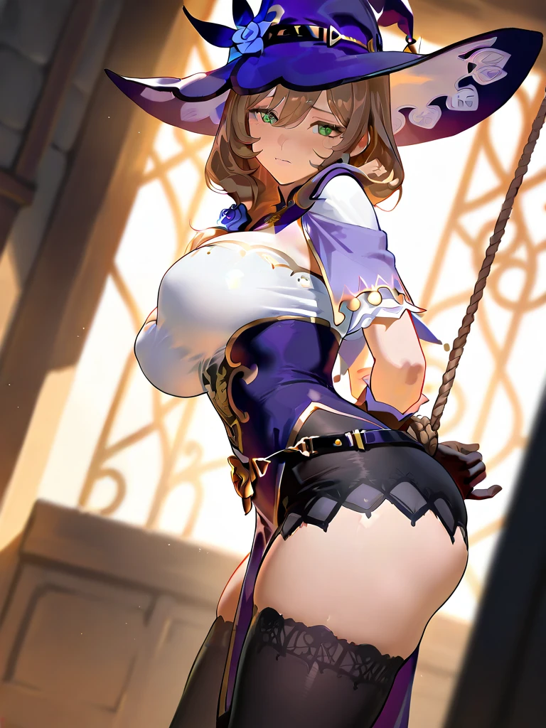 in 8K、top-quality、masterpiece、ultra-detailliert、Ultra-high resolution、Anime style、One Witch、witch's hat、black cat、natta、fullmoon、a short bob、makeup、eyeshadows、red lipsticks、a necklace、A bracelet、anklets、manicure、Red high heels、Red face、Smile bewitchingly, beautiful detailed eyes, sparkling eyes, alluring face and chest, big chest, sexy
