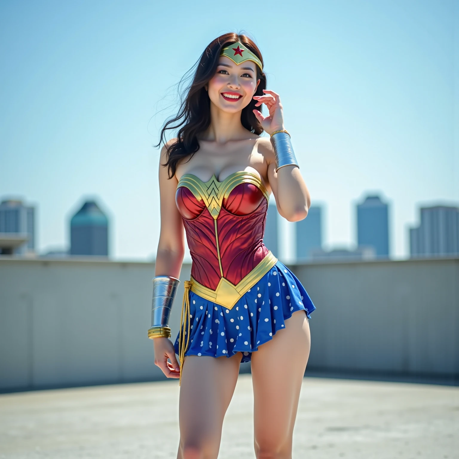 GATOTA Wonder Bride,Girl's Body (17 years) WEDDING DRESS (TRANSPARENT WHITE),(BREASTS SHOWING), (BIG NECKLINE), (slim fitnes), (strong legs), (fitnes legs), set big round breasts,(VERY BIG BREASTS) nice, sexy costume ((bikini)), (wonder woman style), (WANDER WOMAN STYLE)colorful, visible curves, (bikini)gal gadot's face, focus on face,(bikini) in the background the huge moon atraz (very long hair (pink and blue hair)) motrando ((very large breasts))  (soridente) (cheerful),(transparent dress)(in a golden bikini) (BIKIN BRIDE)(