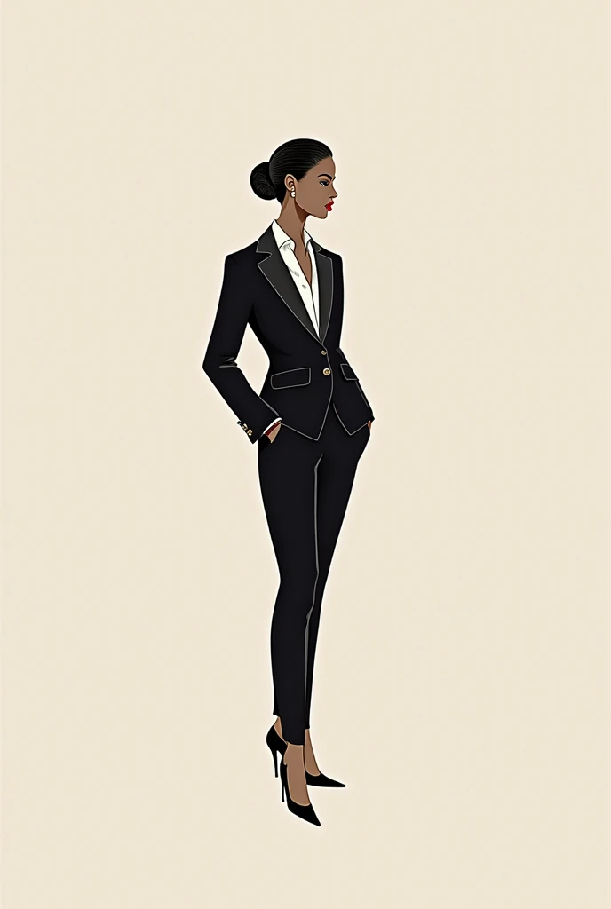 Black business woman in a purple skirt suit with short hair