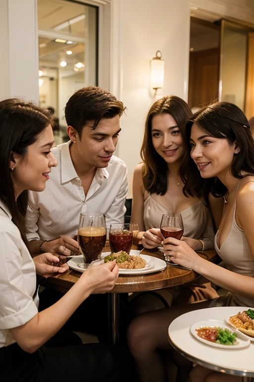 ((Highest quality、、masterpiece:1.3))、1 male、1 female、spouse、Beautiful couple、smile、full-course dinner、 (Slim face), (the body is ス??), (Brown Hair), (Shortcuts), ((Bob Hale、Straight hair:1.2)), テーブルの上のwine glass、Shine light on your face、 Amazing view of the sunset sky and clouds、smileの美しさ、Bright image、Blushing, Shortcuts, (43 years old), 39 years old, Appetizers、Italian food、Wine bottle、Champagne、sparkling wine、Long sleeve shirt、dress、Attractive beauty、restaurant, Nova Frog Style, actress, model, Upper Body, White wine, red wine, wine glass, 