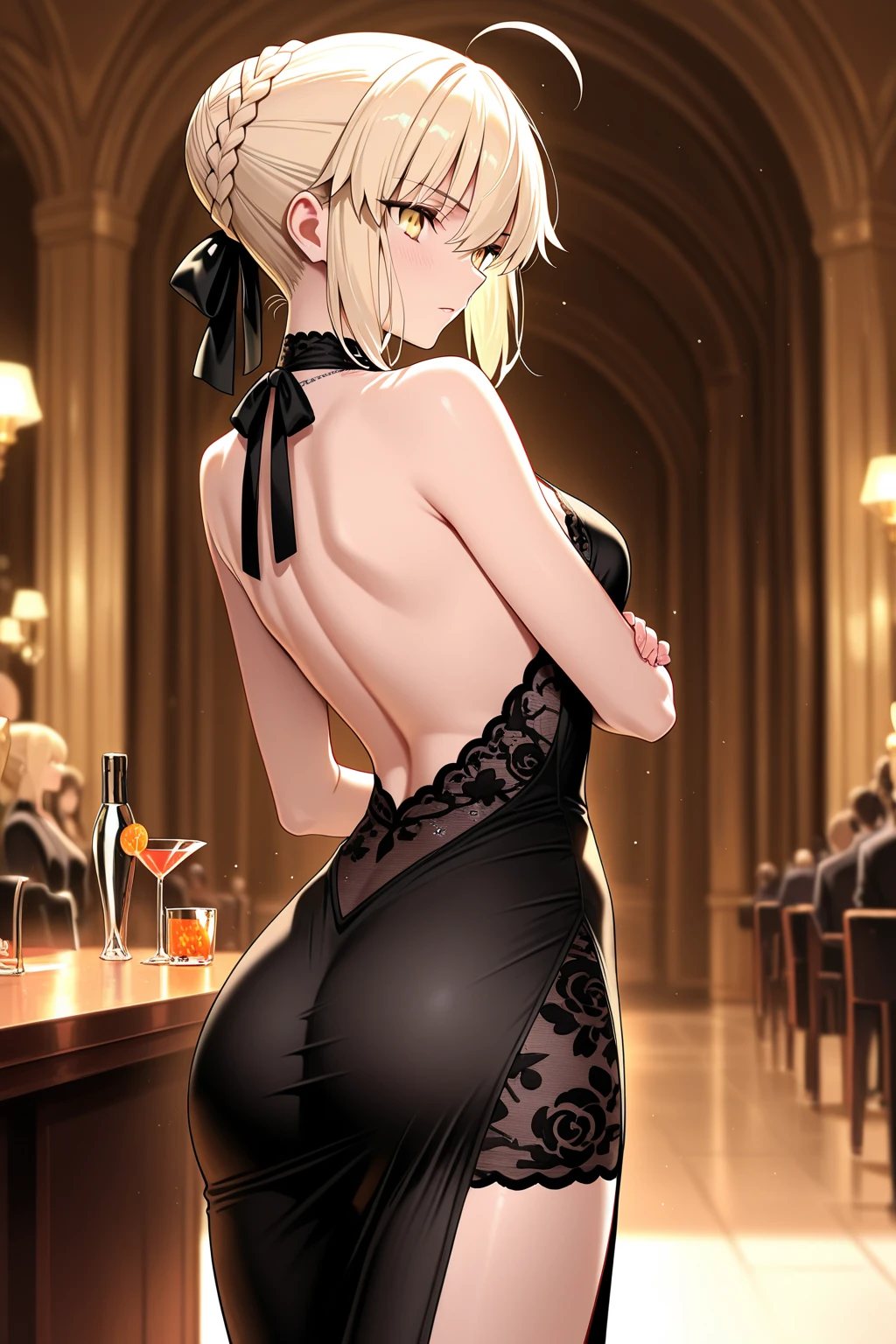 (Unity 16K Wallpaper, Masterpiece, Best Quality, Ultra-Detailed, Extremely Detailed CG, Caustics, Cinematic Lighting, Detailed, Beautiful Detailed Eyes, solo), Ultra High Resolution, fine skin、sexy,curby,gigantic breasts、playboy bunny, casino,Portrait,Long bob,cowboy shot,yellow eyes,face up、boyish, back shot,bent over