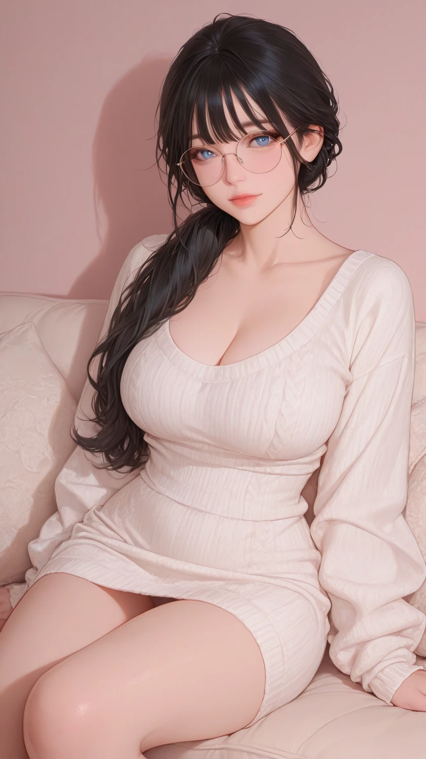 sexy pose, видны nipples, big breasts, nipples, white cool dress, mini skirt, cape, tights with garter, glasses, sexy pose

