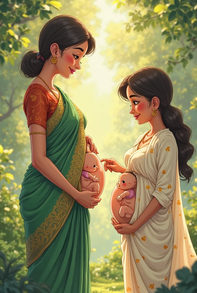 A beautiful indian mother, perfect body, traditional vibrant green saree, red blouse, indian traditional cloth, indian traditional blouse , smooth lips, red lipstick, tight blouse, cleavage, red circular bindi on middle of the both eyebrow , bangles, blue ribbon, saggy boobs, saggy breast, saggy tits, sleeping with kids, breast feeding, kids sucking boobs, kids sucking nipple on a Rectangular piece of traditional coarse cotton cloth on a cultivated land, green crops, beautiful crops 2d style, wide angle camera view, focus on whole environment, cel-shading, 8k, high quality, masterpiece, makoto shinkai style effect, makoto shinkai style lighting,, vibrant colors, intricate details, ultra detail quality, extreme high quality, ((masterpiece, 1:2))