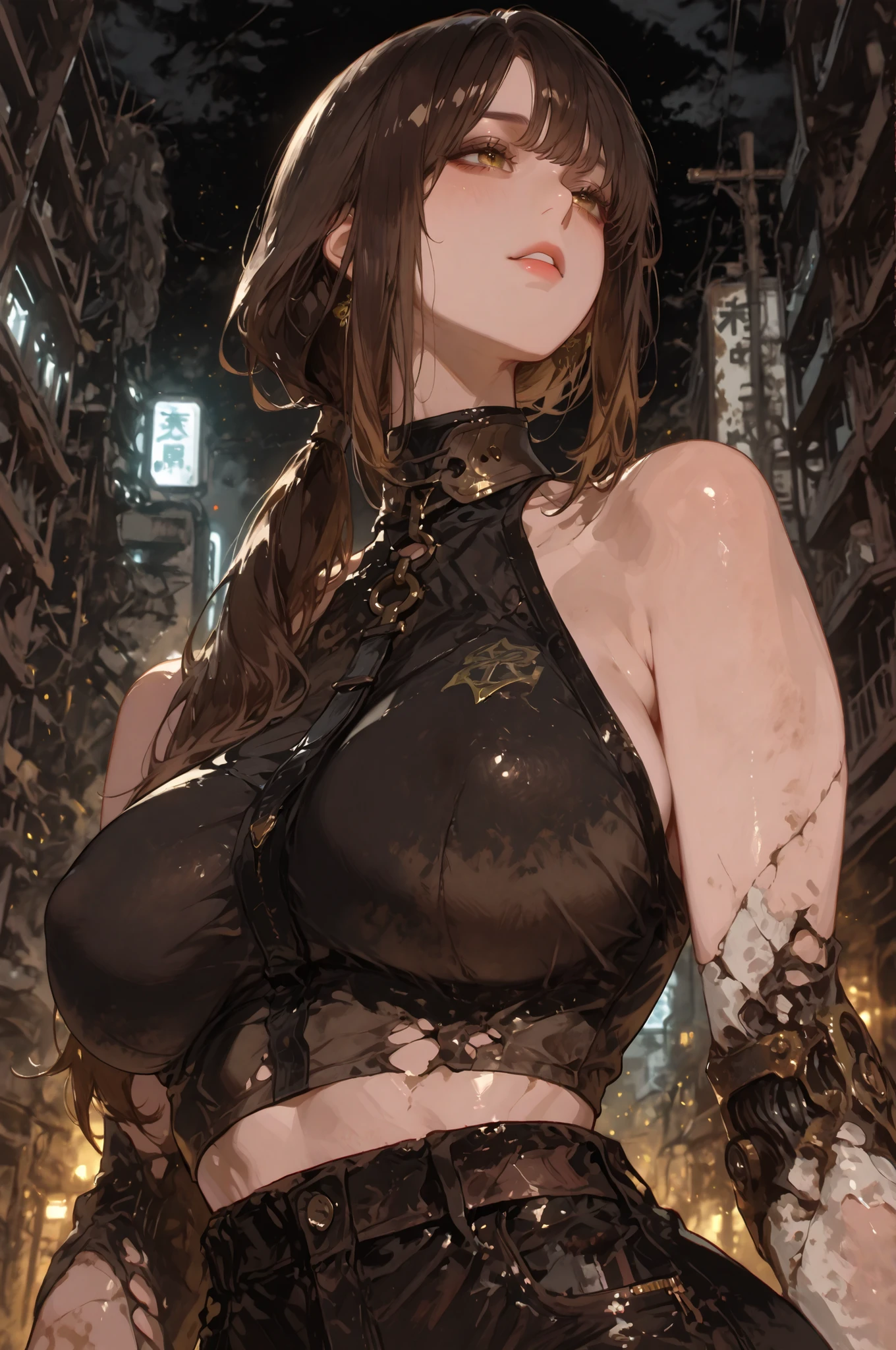 ((((highest quality))))、(((Ultra-precision CG16K wallpaper)))、(((masterpiece)))、(((Super detailed)))、(((super extreme details)))、((1people's women))、mature woman、24 year old woman、(((clarity、detailed face:1.6)))、((Japanese face))、((very beautiful face))、((Mai Shiraishi:1.5))、((straight semi-long hair、blunt bangs:1.5))、(shiny brown hair)、((Big eyes with double eyelids))、beautiful delicate eyes、brown eyes、raised eyebrows、high nose、small nostrils、small mouth、seductive lips、beautiful breasts、((C cup size breasts))、cleavage、plump body、(Chubby body type)、perfect proportions、perfect anatomy、perfect composition、beautiful detailed shading、beautiful natural lighting、beautiful detail glow、Depth of the bounds written、(((High chroma)))、(((real:1.9)))、((vivid:1.5))、((edge:1.6))、((beautiful skin))、((skin texture))、((realな皮膚感))、(((cowboy shot:1.6)))、((Front lower low angle:1.6))、((Surprised face with open mouth:1.3))、(Eyes looking at me:1.5)、Bright daylight、Natural light、(((Outside the dilapidated ruins:1.5)))、(Walking pose:1.5)、(((A ripped and torn one-piece swimsuit_light purple color clothing:1.6)))、((earrings、wearing necklace:1.3))、(((Clothes fly in all directions:1.8)))、