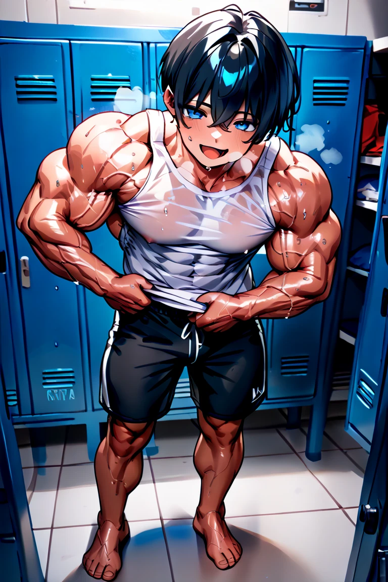 Provocative attitude,(((8-year-old boy))),Huge muscles,Chibi,Big cock