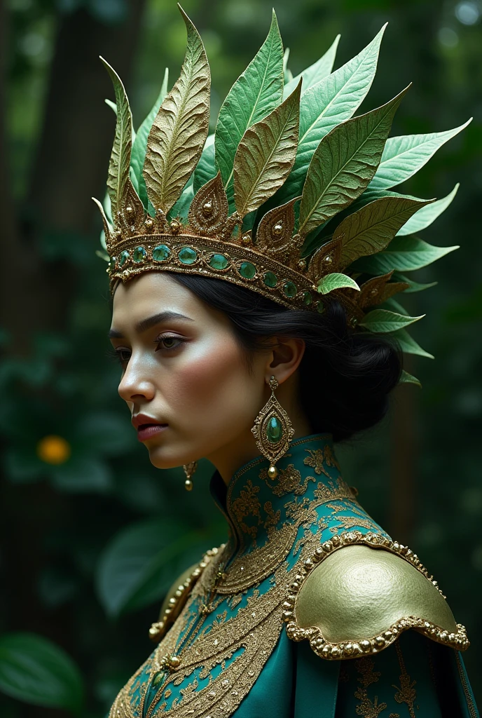 Arabic beautiful woman in a costume with a long braid and a fur collar and a chain around her neck and a green bird, flowers,garden in the background, Blint Kiss, promotional image, a colorized photo, antipodeans, babylon style, full shot