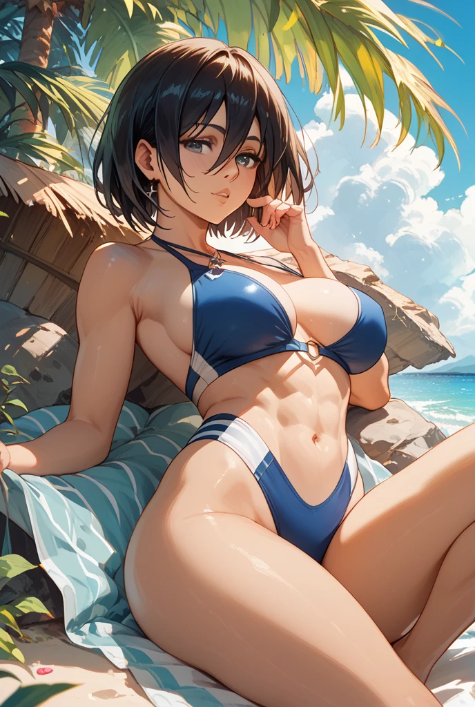 Mikasa wearing a bikini, Smile , On the bed, Beach