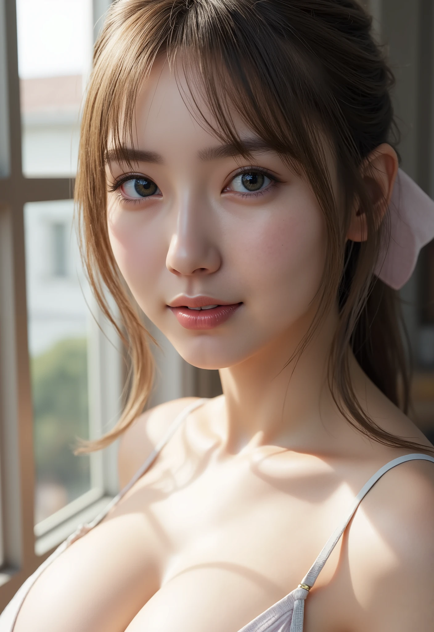 portrait, realistic, , blue eyes, ash blonde hair, Sideways Bang, 4K resolution, High Quality CG, Beautiful CG, soft light