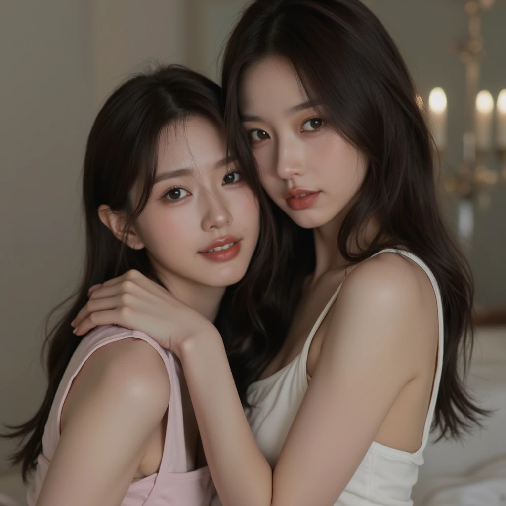 ((masterpiece: 1.4, best quality))+,(ultra detail)+, official art, unity 8k wallpaper, ultra detail, beautiful, high quality, Highlight your cute face,  masterpiece, best quality, semi straight medium length hair, (brown eyes, brown hair), bust, looking straight ahead, laugh, lace lingerie model, (bust:1.3)