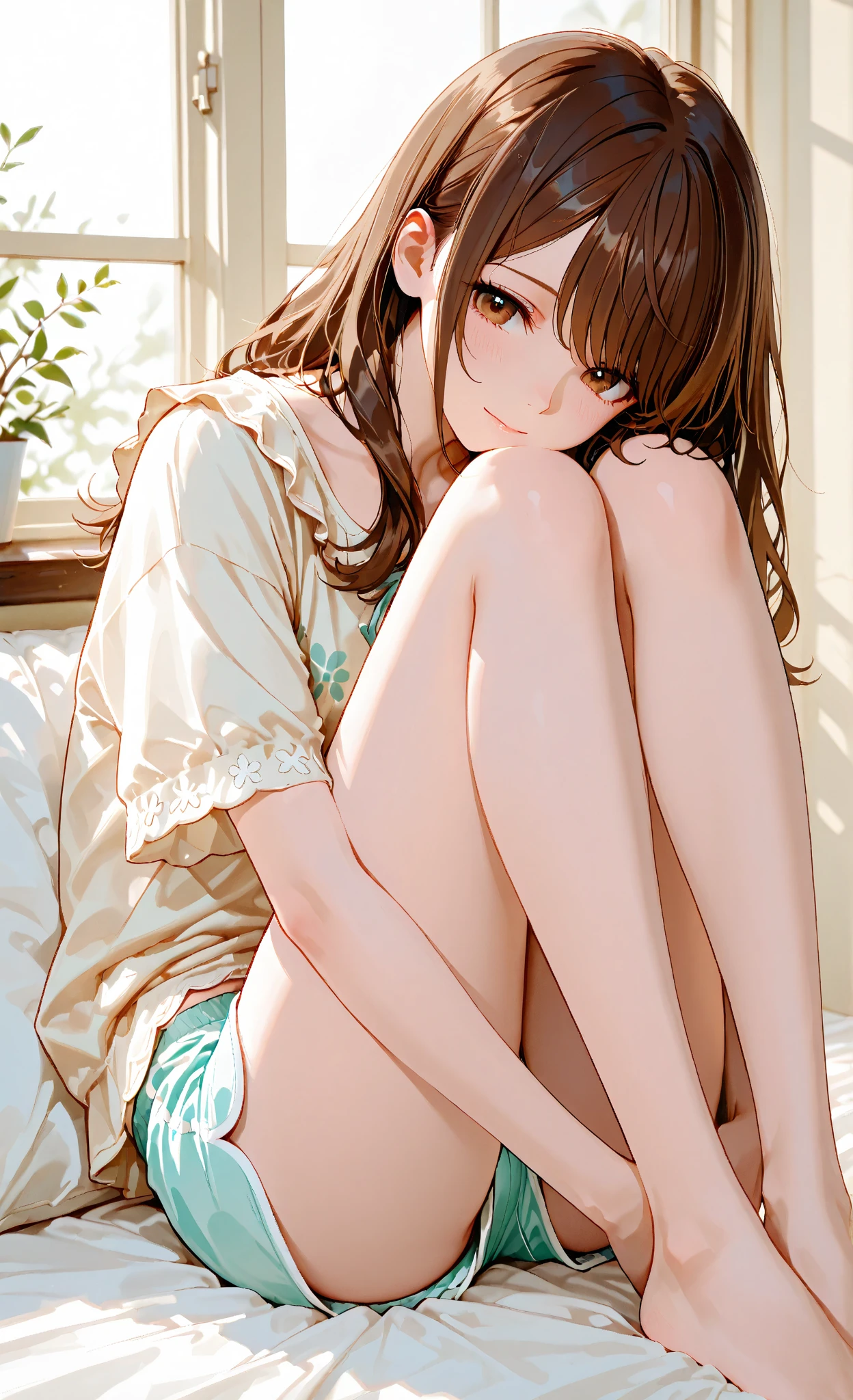 1girl in、AS-Adult、Underwear、Cute underwear、Striped、(Portrait from the knee up)、
