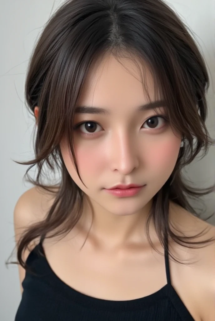 （(8K, RAW Photos, Highest quality, masterpiece: 1.2)）, Super detailed, Super Resolution, (Genuine, Genuine photos: 1.37), whole body, High-resolution RAW color photos, Professional photos, とても細かくて美Shii, Very detailed, 8K 壁紙, Amazing details, Large file size, Official Art, Very detailed CG Unity 8K 壁紙, Very detailed beautiful girls, Very detailed facesHighly detailed eyes, Very detailed skin, Very detailed fingers, Very detailed nose, Very detailed mouth, Perfect , Very detailed background, Very detailed clothing, One Girl, (18:1.2), Teen, cute girl, Famous Japanese Idols, cute, Genuineistic body, White skin, Glowing Skin, The body is slim, Handsome body, Brown Hair, Curly Hair, (Blunt bangs: 1.2) , smile, like々Shii, かわいらShii顔, Genuineistic face, Sharp focus :1.2, 完璧な体型の美Shii女性 :1.4, Slim Abs :1.2, ((Dark brown hair, Big Breasts :1.2)), Body Dress :1.1, (Clear sky, Resort Hotel Beds :1.1), Sexy black ,  cleavage