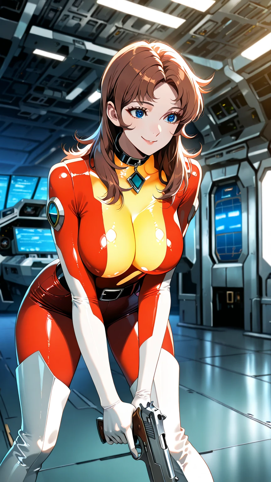 (masterpiece, highest quality), One Girl, Beautiful Face, Beautiful body, souryuu_Asuka_Langley, Plug Suit, Bodysuits, Interface Headset, red Bodysuits, Hair between the eyes, Pilot Suit,((Please show me your whole body:1.5)), ((The background is space:1.3)),  (Amazing details, Excellent lighting, Wide-angle), ((Showing nipples:1.3))