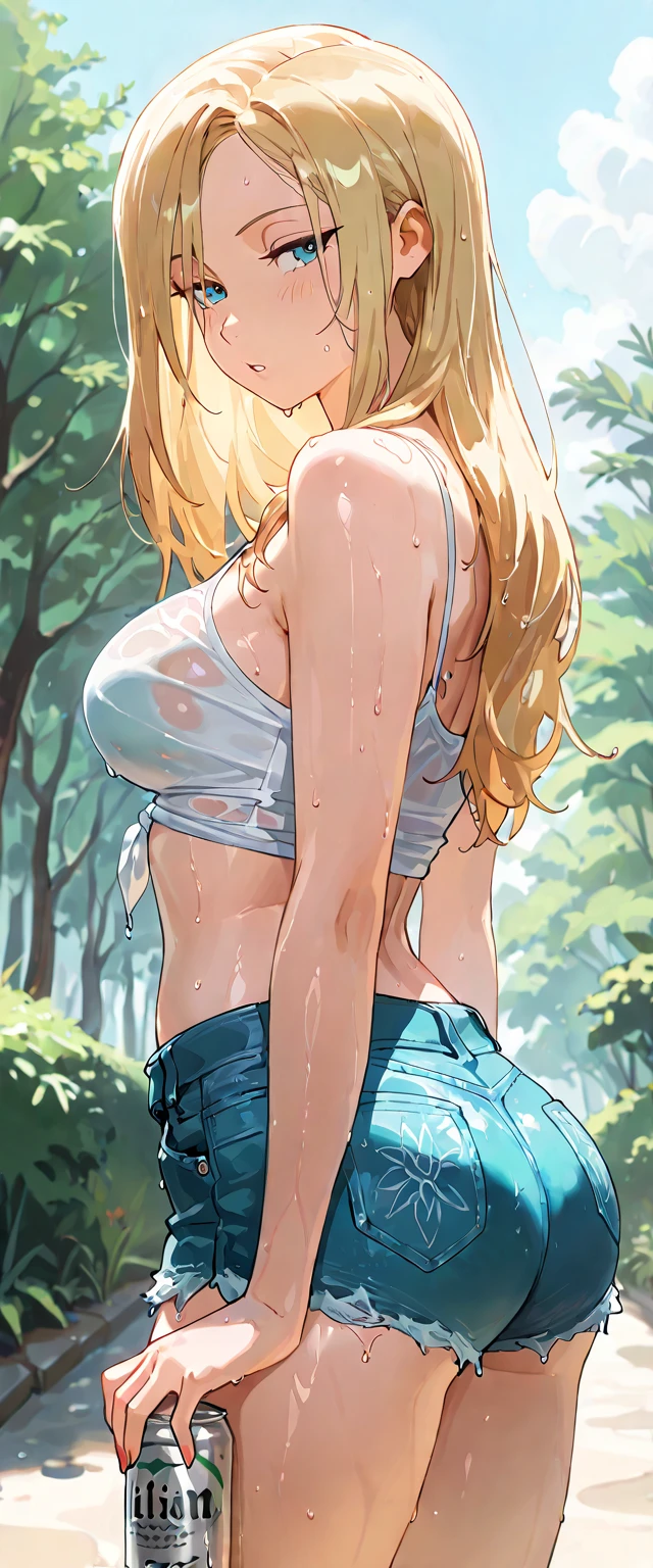 (masterpiece:1.2), (best quality:1.2) 1girl, blush, large breasts, smile, long eyelashes, long hair, wavy hair, underboob, big ass, sagging breasts, soft belly, wide hips (tanktop, bike shorts:1.2), tight fit,
