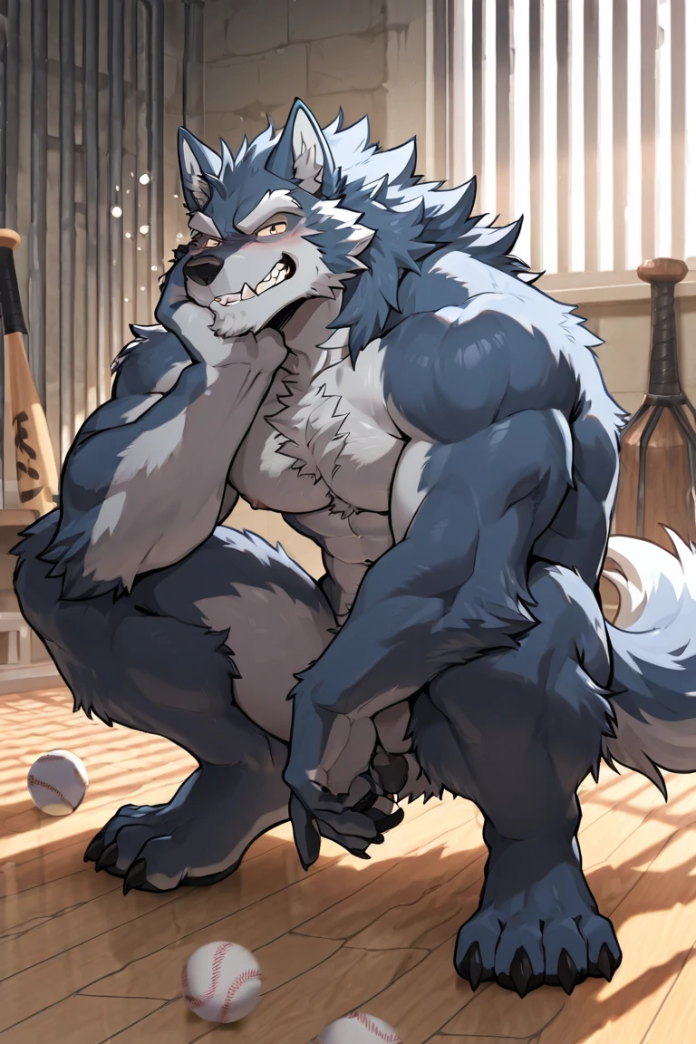 (by Null-ghost), masterpiece, best quality, NJ5Furry, solo, 1 male, furry, male focus, Wolf, (light grey fur),grin, dominant, (teeth), one-tone fur, (?????), muscular, artwork, digital artwork, ((large canine ?????)), (erection), (abandoned ruins), dim lighting, (Sharp focus, masterpiece, 8k, intricate artwork, hyper-detailed, high detail), (high dynamic range), detailed eyes, looking down, (leaking cum), (close up shot), ((arm lifted up)), standing, (correct ???????), (low level view)