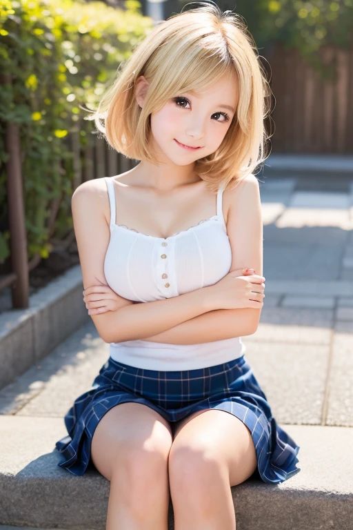 (A very cute 20 year old young woman from Japan), ((bright blonde delicate hair)), ((messy side wave short hair)),(((Slender and slender body type))),medium bust size、small breasts、 (((Clean hands))),(curly hair),(((very kind smile))), (((she wears random colored panties))),(((she is wearing a random colored bra))) ((top quality, 16K, table top: 1.3)), light shines on your face, highly detailed face, highly detailed lips, fine eyes,