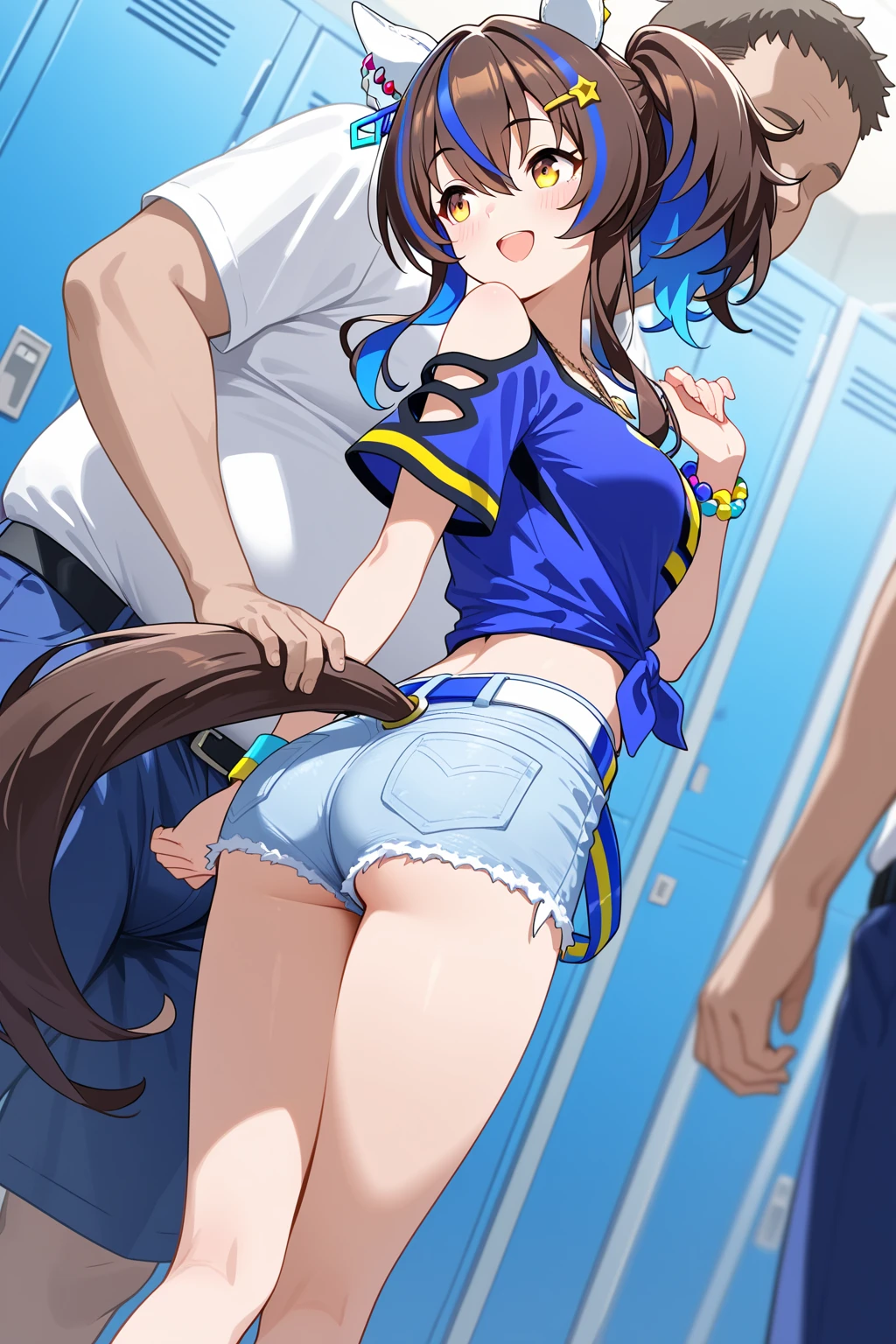 nsfw,best quality, masterpiece, uncensored, BEARK, slender,brown eyes,white eyelashes,blue hair,long hair,blue track jacket,(open clothes),white sneakers, many sweat heavy breathing, head focus, transparent sneakers, open shirt,standing split,(She's so thin that you can see her ribs:1.1),(thin legs:1.2,very small breast:1.5),(blue pubic hair:1.2),(skinny,bony),(squid belly),(cum shot:1.3),(look at viewer),(Bukkake, cum on body:1.5),(Bukkake, cum on hair:1.1),(Bukkake, cum in pussy:1.1),(??????? Face:1.3),(ahegao),(sex:1.5),(peace sign:1.5),(bitch:1.3),(grin:1.3),(sex:1.3),(gym:1.3),(lean against the gym wall:1.3),(look at viewer),