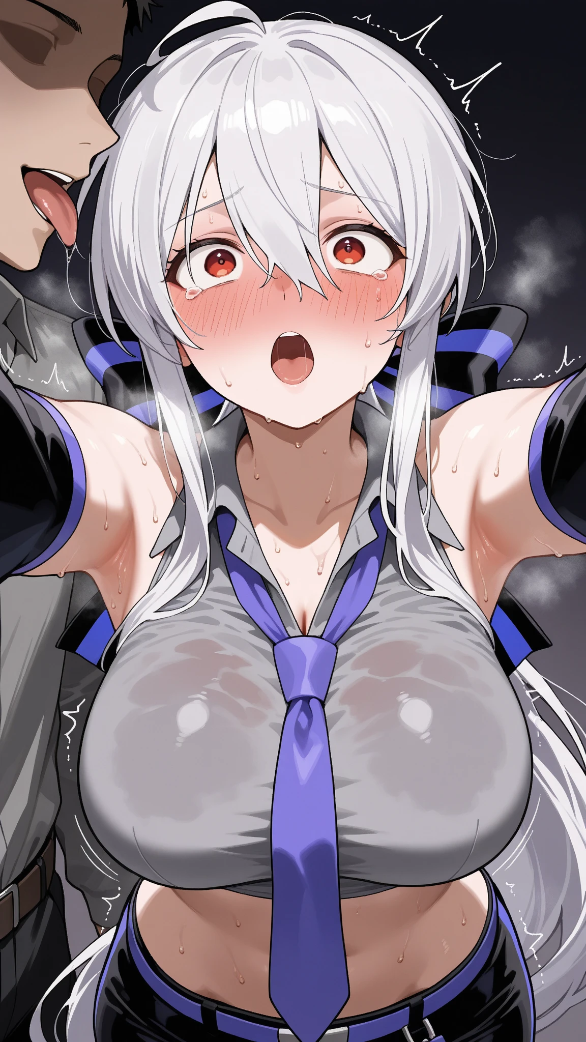 (White Hair)、Long Hair、Purple Eye、(very, very big breasts)、Nipples、breast milk squirting、Erect nipples、Face after climax、(smile)、Soaking wet、Peeing、Mole on upper chest、Nipple Pochi、Evil female executive、Antagonists、(villain)、Naughty older sister、Evil Queen、Sexy combat uniform with visible breasts、Purple-themed clothing、Naughty decoration、Spraying  from the nipple、breast milk squirting、milking、milking、White mucus、Ecstasy face、After I'm、Climax、((((((A lot of men splash a lot of semen on me))))))、brainwashing、Hearts in the eyes、(((The background is the hideout)))、(((raped by many men)))