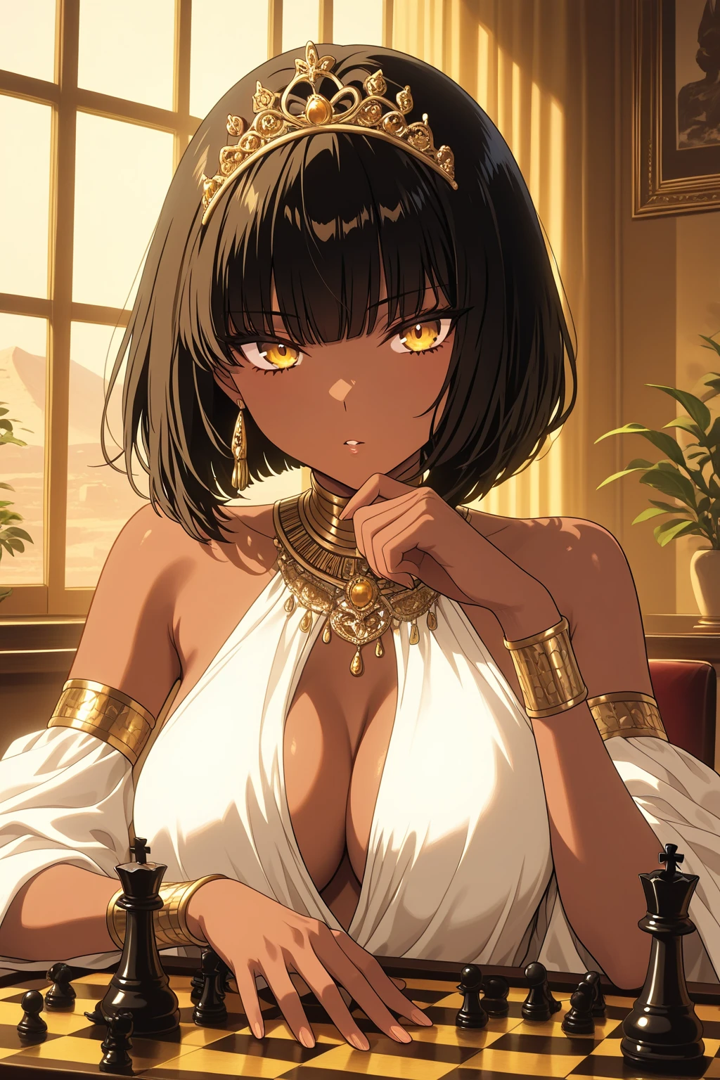 (8k ultra HD quality, best quality, 1 woman, alone, dark-skinned woman, black hair, beautiful face, flushed cheeks, beautiful woman,beautiful face, perfect eyes, beautiful eyes, lip gloss, beautiful lips, detailed , artwork, dark skin, large breasts, sexy, ancient costume, Roman, portrait, jewelry, parted lips, dark eyes, earrings, looking at viewer, Ancient Rome background, huge breasts, small sample, sexy, skin brunette, dark skin, holding breasts, wallpaper, goddess