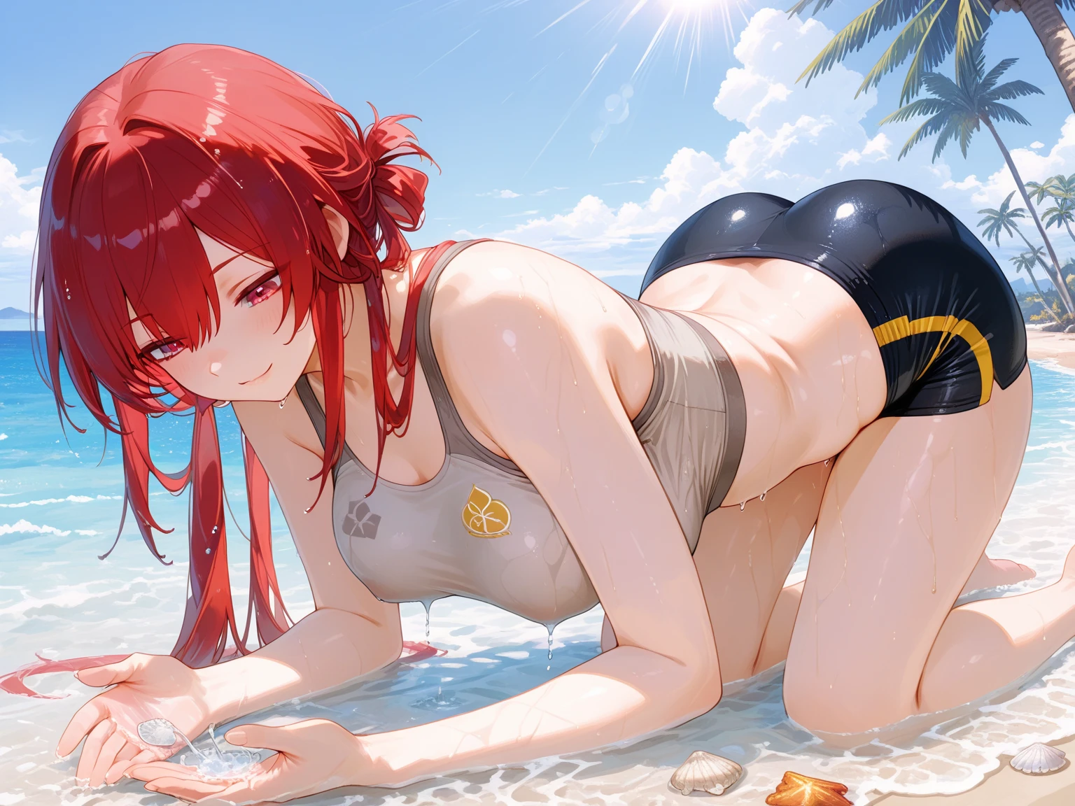 anime, leogirl, seductive leaning forward detailed skin, ultra realistic 8k cg, picture-perfect face, flawless, clean, masterpiece, professional artwork, famous artwork, cinematic lighting, cinematic bloom,anime girl, 1girl,  beautiful blude eyes,solo,mature female,long hair,beautiful red hair, (lage breasts:1.7) ,cleavage, (nude:1.5), beautiful nipples ,outdoors,looking at viewer,leaning forward, <lora:GoodHands-beta2:1>,<lora:more_details:0.3> ,<lora:codeGeass_offset:0.2>, <lora:FemBush-V4:0.1>((pubic hair:0.7)),vaginal discharge,<lora:EmilyPussy_v05:0.2>, (( lying, from back, high ass, looking back ,solo)),  <lora:rias_gremory:0.95>,rias_gremory, long hair, ahoge, hair between eyes, focus body, focus face,