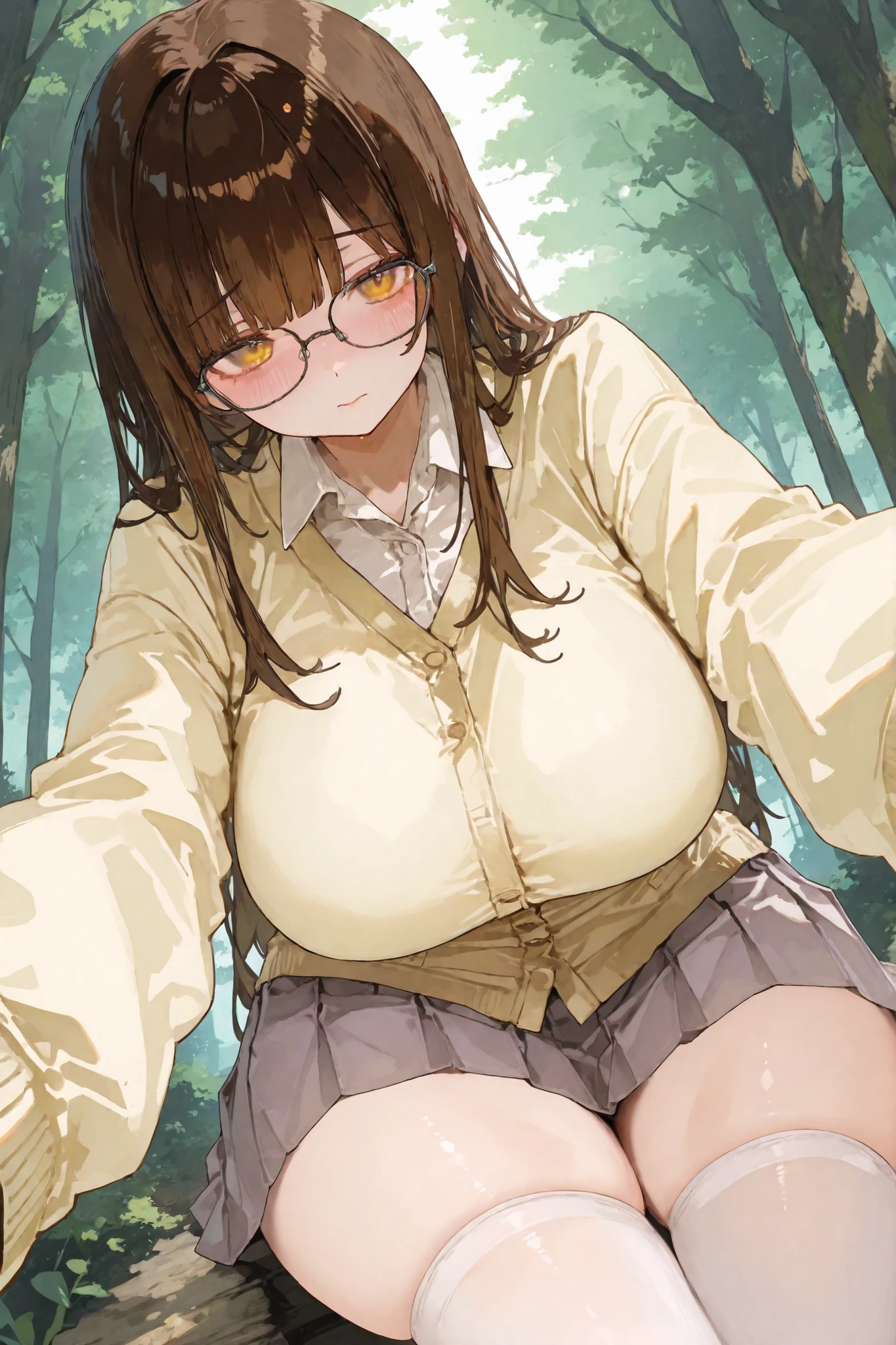 (8k、Best image quality、highest quality、masterpiece)、Detailed face,Masterpiece, hd, realistic, asian girl, 1girl wearing see through sports bra, (sports bra) ,plaid skirt, smile, (largest breast),(huge breast), outdoor, squatting,spread legs, outdoor, wearing randoseru backpack, (red backpack:1.1),(((see through Nipples))),(nipples),masturbation, ((cum,sperm,semen)),(((cum on breast))),((ejaculation semen)),((ejaculation cum)),(((bukkake))),arms up,armpit,purple hair,from below,braid hair,Glasses,