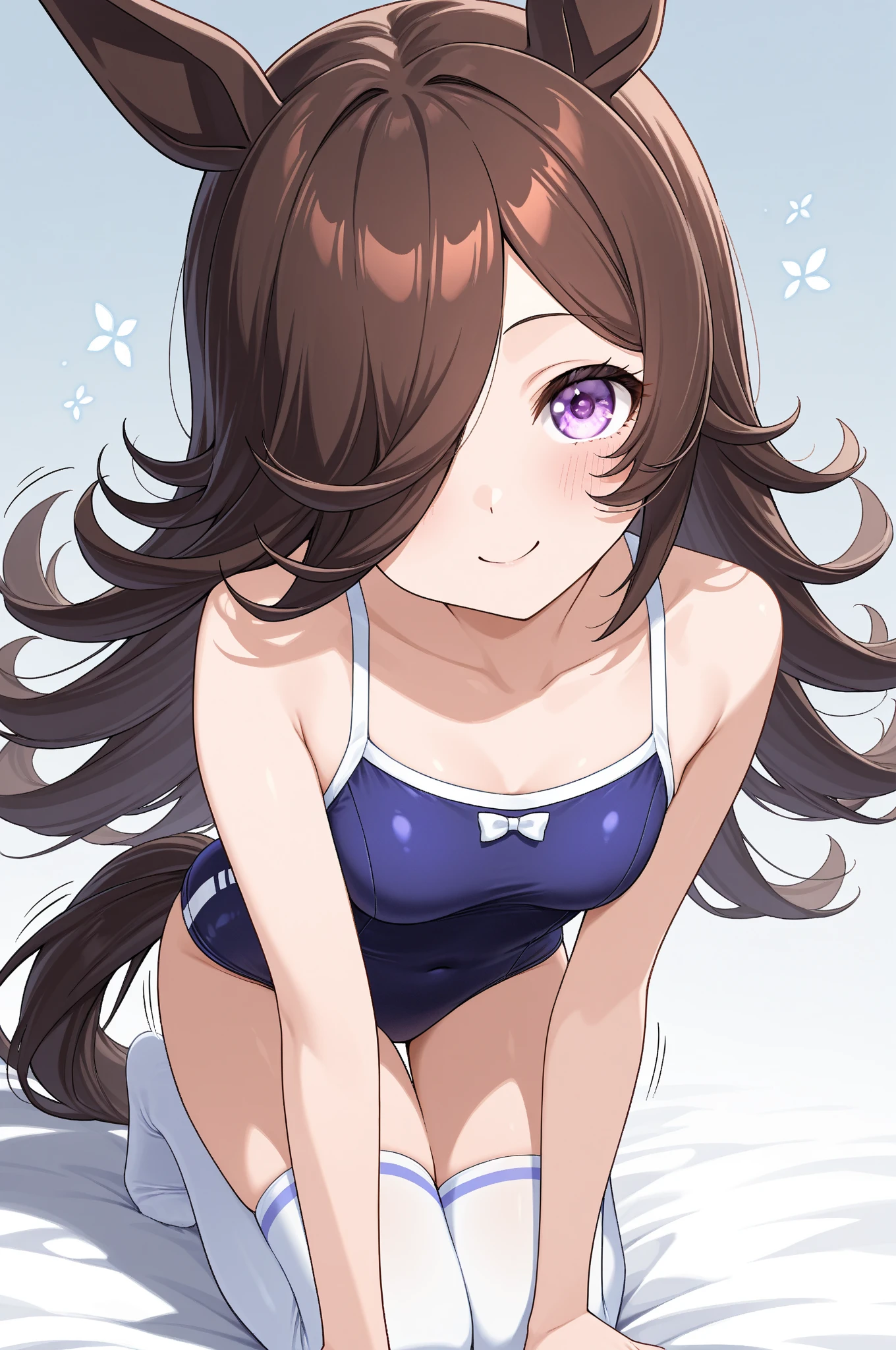 sakura bakushin o \(umamusume\), ((Highly detailed face)), Slender girl, whole body,masterpiece, Highest quality, underwear,good,panties,Horse tail, A light smile, Beautiful and clear eyes, frontage,