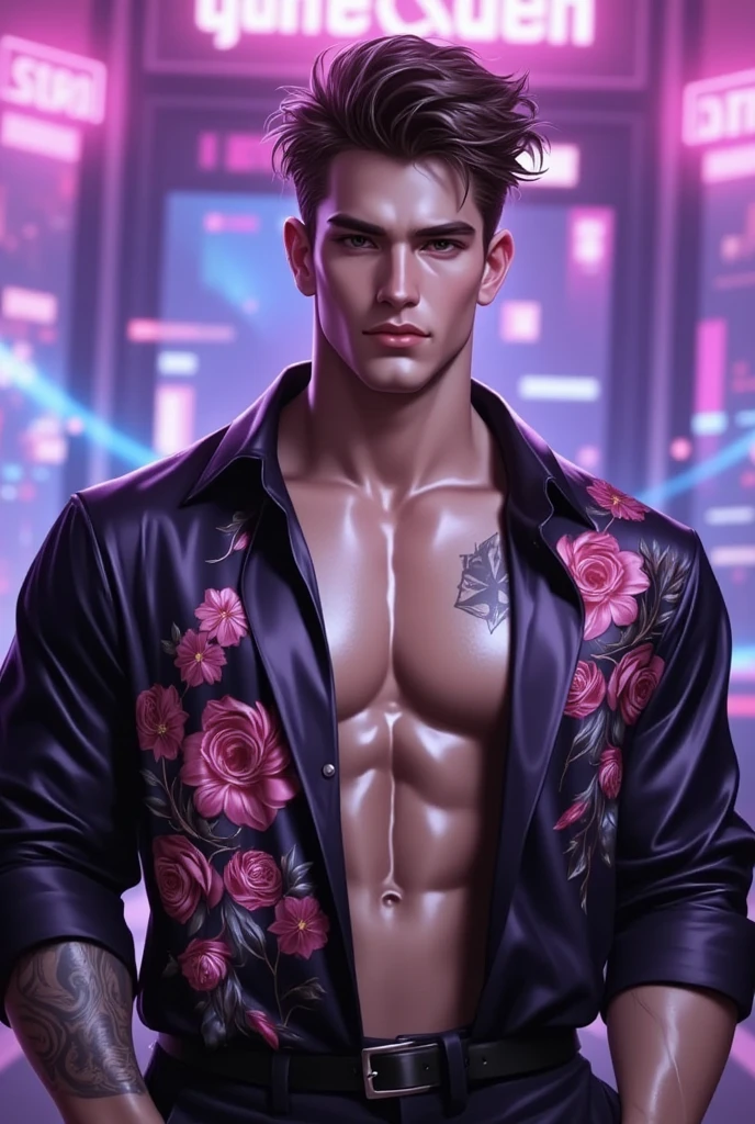 (((male gender))) "An ultra-detailed 8k masterpiece best quality and high saturation. The image features a clothing illustration with a stunning thick european Boy  wearing a tight sheer leggings outfit, including tight , F cup, white sneakers, and a blue background."