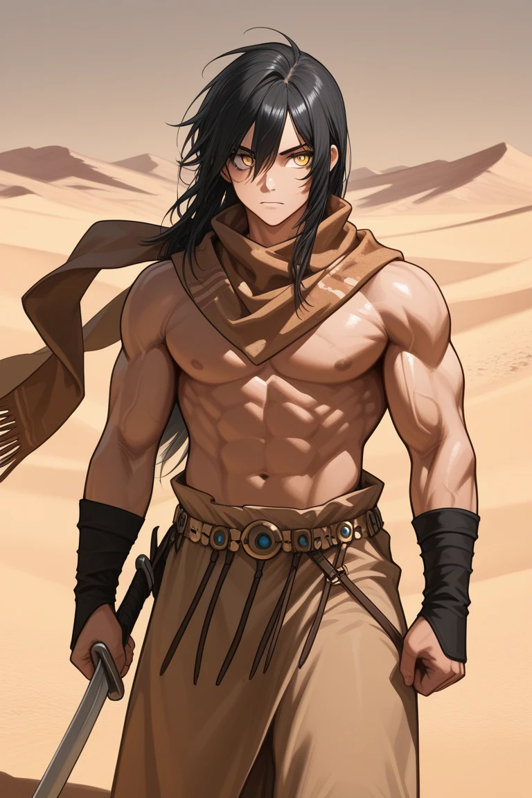 Primitive tribal teenager，nakeness，Animal skin skirt，male people，solo person，The upper part of the body