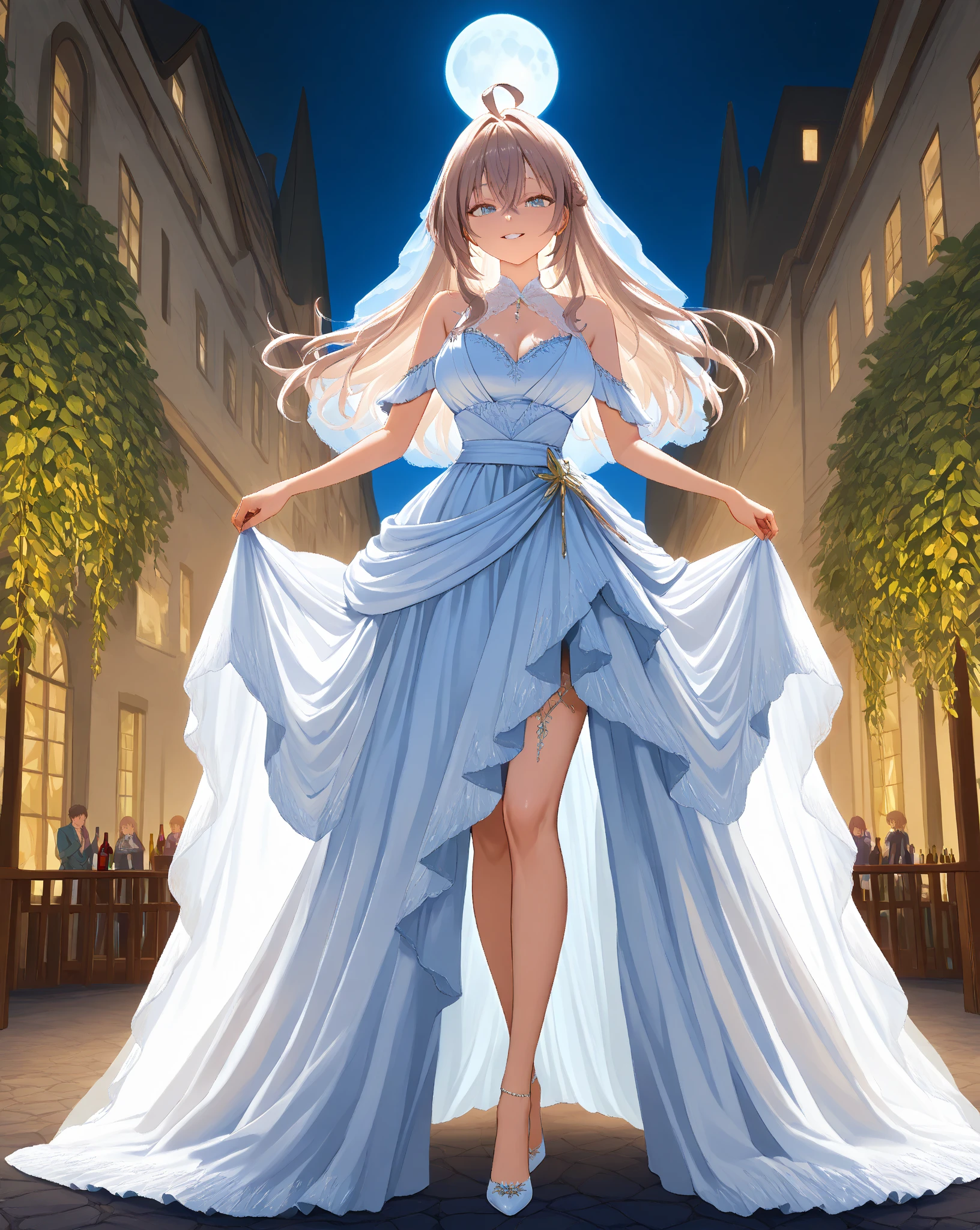 (masterpiece, best quality, unity 8k wallpaper, highres, absurdres, background), depth of field, perfect lighting, cinematic shadows, BREAK
(super_perfect_good anatomy head face fingers arms hands limbs legs, slender, constricted waist), solo, BREAK
(super_beautiful_detailed 1wet_woman gigantic_long_sagging_breastss hair face kind_eyes nose mouth skin bridal bouquet jewelry necklace), <lora:BlueBridal:1>, (poses angle scenery background wonderful_match_bridal:1.2)
