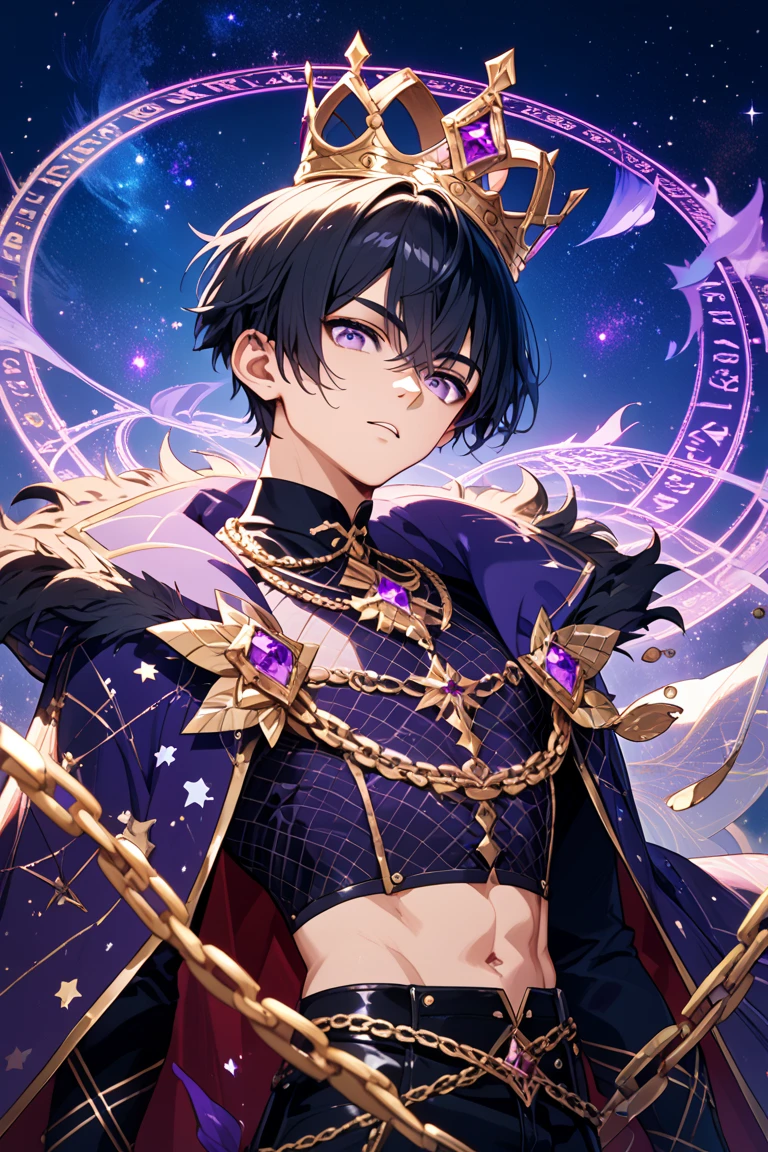 shota! , male boy , dark sorcerer , summoner! ,bloody, yandere, insanity, no shirt, magic circle , crown , book of the end, rainbow gemstone , fantasy , big magic , dark aura , shounen , shotacon!