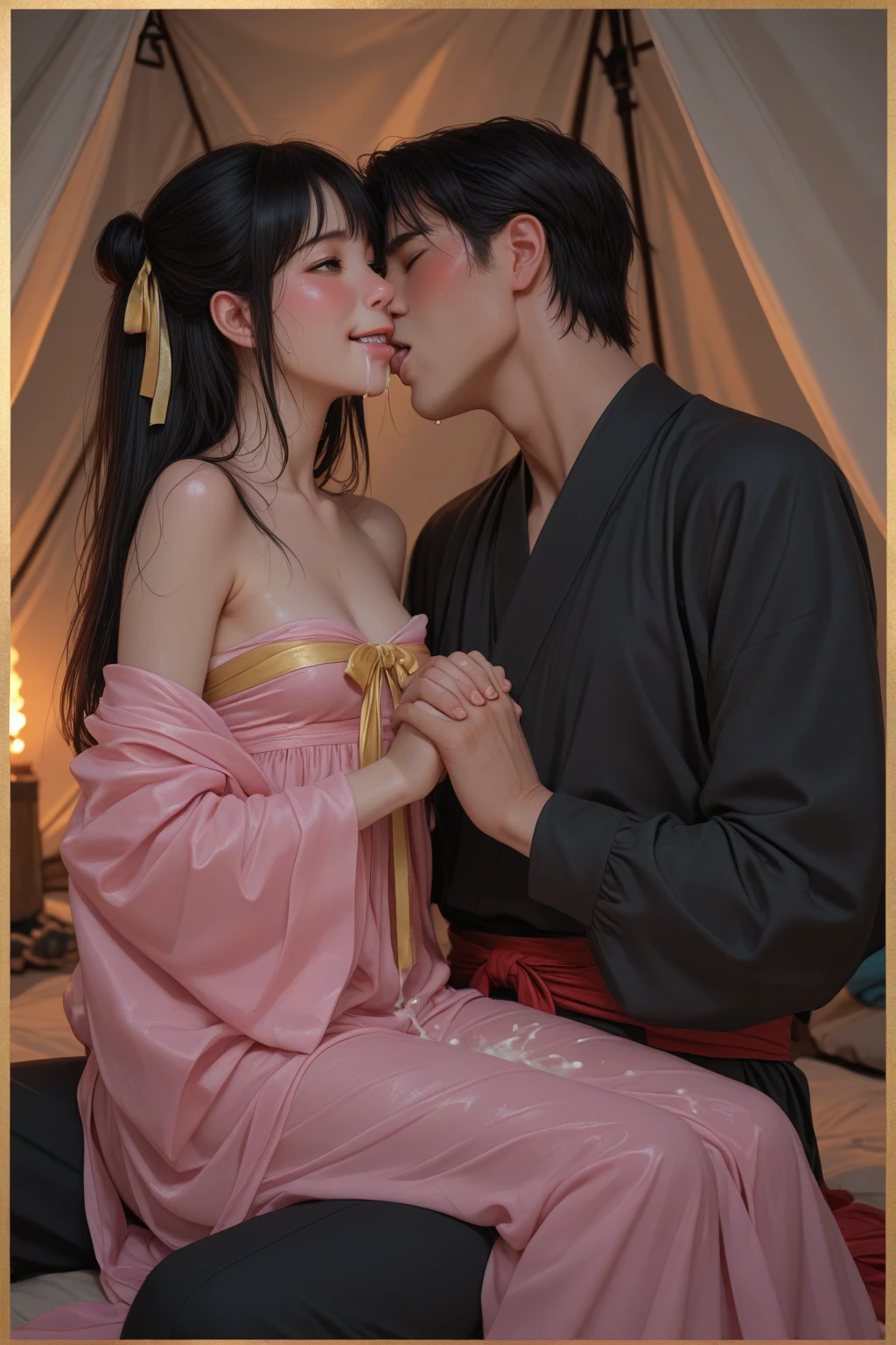 NSFW、horror、shrine、bones、散らばるbones、a male and female couple、sexy female devil(Japanese beauty、Fair skin、slender、Seductive smile expression、cute、beautiful nipples、Assaulting a man、sexually assault a man)、intense sex、Inserting a penis into the vagina、overflowing semen、large amount of semen、Realistic expression of a man screaming and suffering(only men suffer)、The man is a poor farmer、the man is skinny