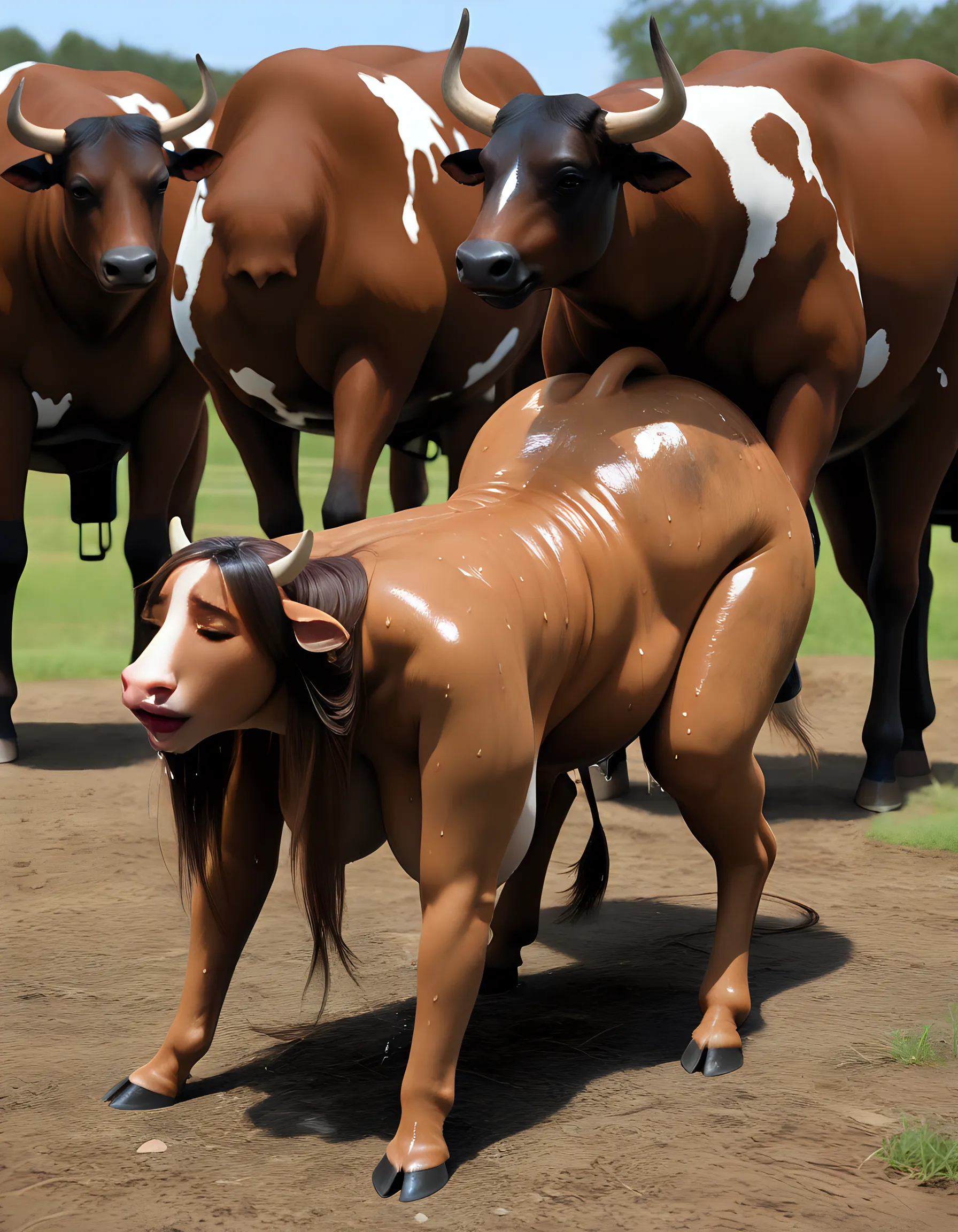 masterpiece, high quality, realistic, detailed background, (((horse, Shiba lying on back))), (feral), (((wide hips))), ((((rear view, poop on face, huge balls)))), (masterpiece), best quality, 4k, 2k, ((((feral, duo, on top of Shiba, belly on belly, crouching position, paws, spread legs, dirty, messy, tail up,))))), ((((((rear view, feces from horse anus, leaking anus, feces covered anus, big horse anus, excessive horse feces, horse crouching over Shiba stomach, feces on belly, feces on stomach, shiba lying on back with feces on body))))))