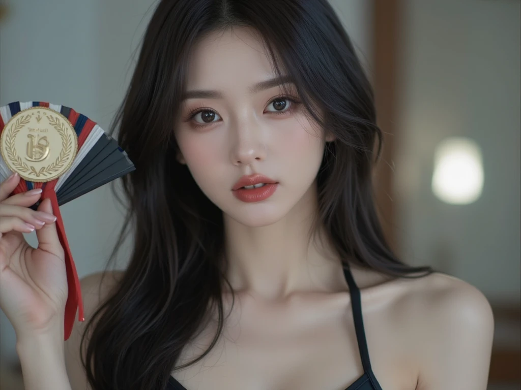 (((1girl:1.3, solo))), (portrait:1.5), (((arms down:1.5))), (a extremely pretty and beautiful milf:1.3), (35 years old: 1.1), (professional sexy photo composition:1.5), view viewer, (front view:1.3), (looking straight at the viewer:1.5),
break,
(mahogany wavy hair:1.2), (Hair between eyes:1.3), (medium-length hair:1.3), bangs, dark brown eyes, beautiful eyes, princess eyes, (slender:1.3), (small breasts:1.5))), ((sagging breasts:1.5)), (((disproportionate breasts;1.5)))), (Breasts squeezed together:1.0), (thin waist: 1.3), (detailed beautiful girl: 1.4) , Parted lips, (pink glossy lips:1.3), (pale skin:1.3), (beautiful clean skin:1.3), ((Perfect Female Body)) , Perfect Anatomy, Perfect Proportions, (most beautiful Japanese actress face:1.3) , (a extremely cute and beautiful K-POP idol face:1.3), (oval face:1.3), (attractive emotion:1.3), (seductive expression:1.3), (seductive evil smile:1.3), (closed mouth:1.3 ), (4fingers and thumb:1.5), (perfect ratio human hands:1.5),
BREAK,
(wearing a classy black bikini:1.3), (jewely earing:1.3), detailed clothes,
BREAK,
(Realistic, Photorealistic: 1.37), (Masterpiece, Best Quality: 1.2), (Ultra High Resolution: 1.2), (RAW Photo: 1.2), (Face Focus: 1.2), (Ultra Detailed CG Unified 8k Wallpaper: 1.2), (Hyper Sharp Focus: 1.5), (Ultra Sharp Focus: 1.5), (Beautiful pretty face: 1.3) (professional photo lighting:1.3), , (simple dark-grey background:1.5),