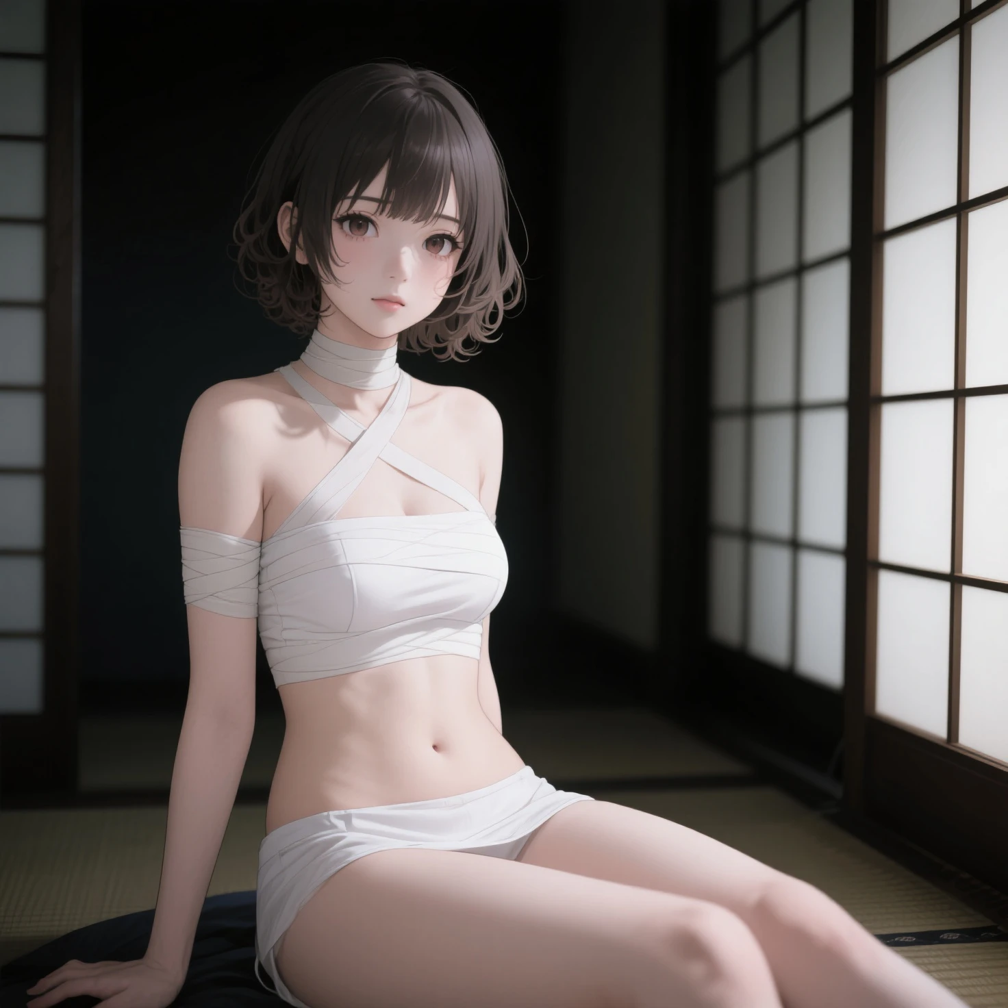 1girl, Chinese girl, 21-years-old, solo, arms behind, 3/4 shot, young sensual gravure idol, young pretty gravure idol, realistic, best quality, instgram, bare shoulders, white shirt, short hair --auto --s2