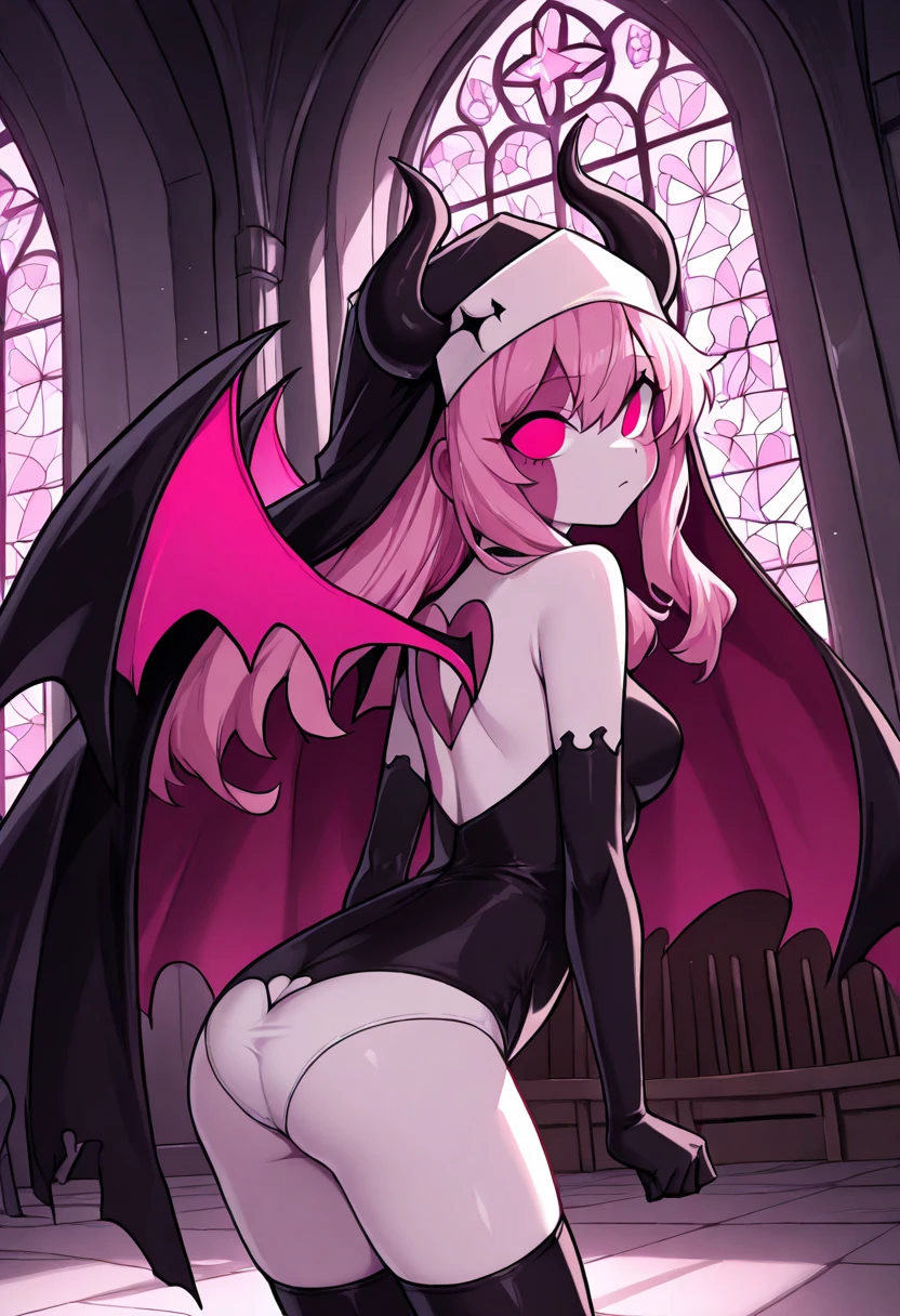 Succubus,long pink hair,demon horns,demon tail above buttocks, pointy ears, solo, sexy pose,
SucGear,thigh high boots ,detached sleeves ,cleavage, necktie with bell, bat wings on upper back,panties,revealing clothes ,elbow gloves ,
outer space, town, stars,
(insanely detailed, beautiful detailed face, masterpiece, best quality)
<lora:Succubus-10:0.8>