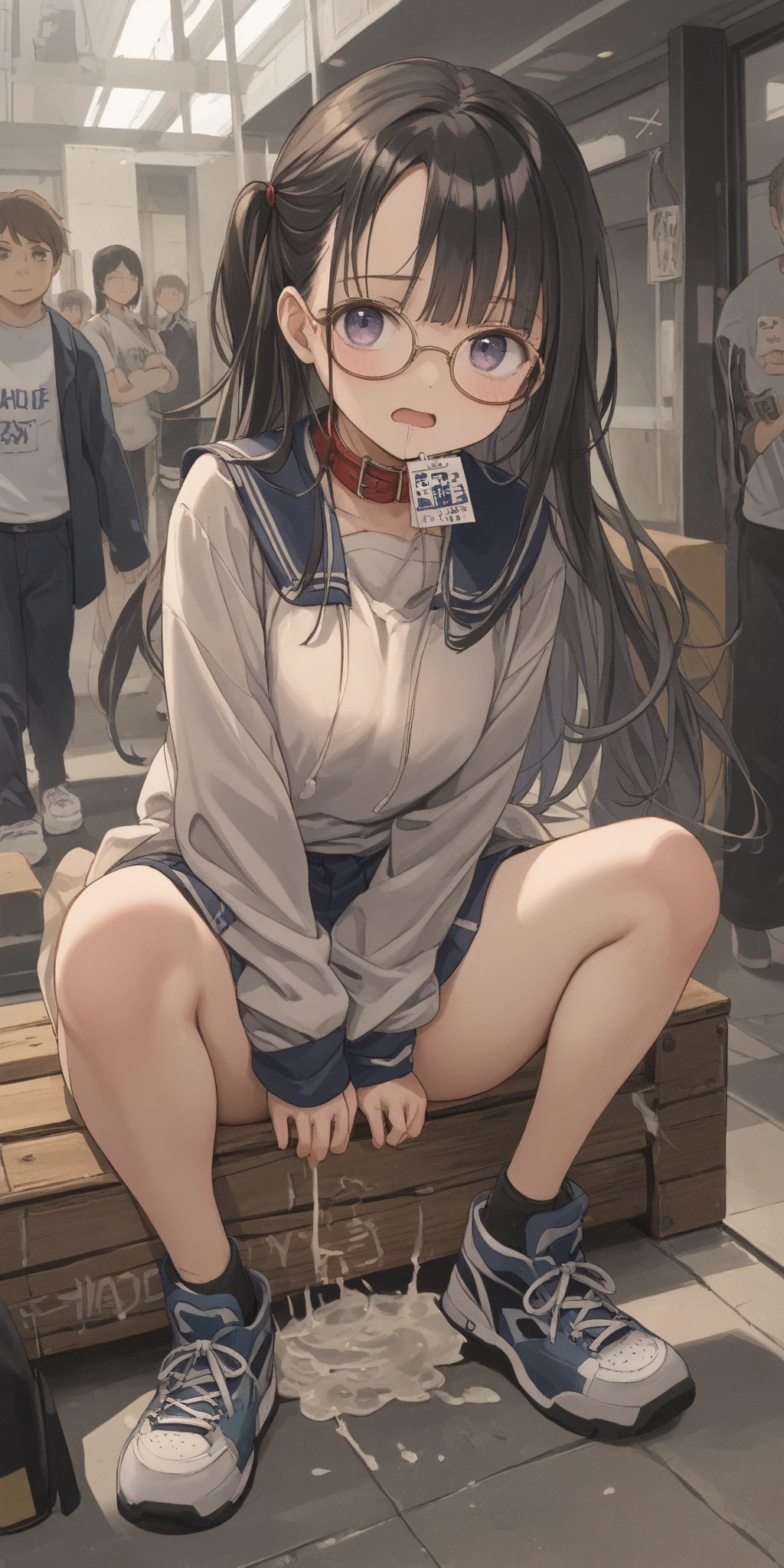 (全nakedで),naked,(A large gray scarf covers her shoulders.),Look down,tits,Nipples,belly button,Schoolyard,loafers,White loose socks,Hime cut,Long Hair,bag、cel animation,raffed Asian , Surreal school girl, High school girl posing, Surreal school girl, Young and thin gravure idol, Young Sensual Gravure Idol, Asian, so beautiful, Cute school girl, Young and cute gravure idol, A real young gravure idol, beautiful Asian
