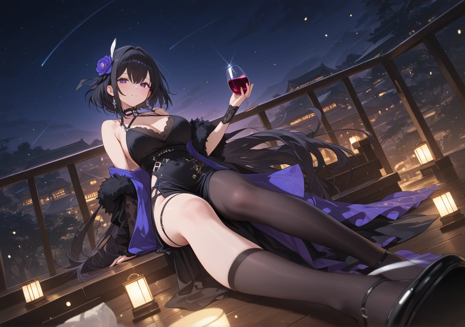 night sky, night lamp, stars, 1girl,