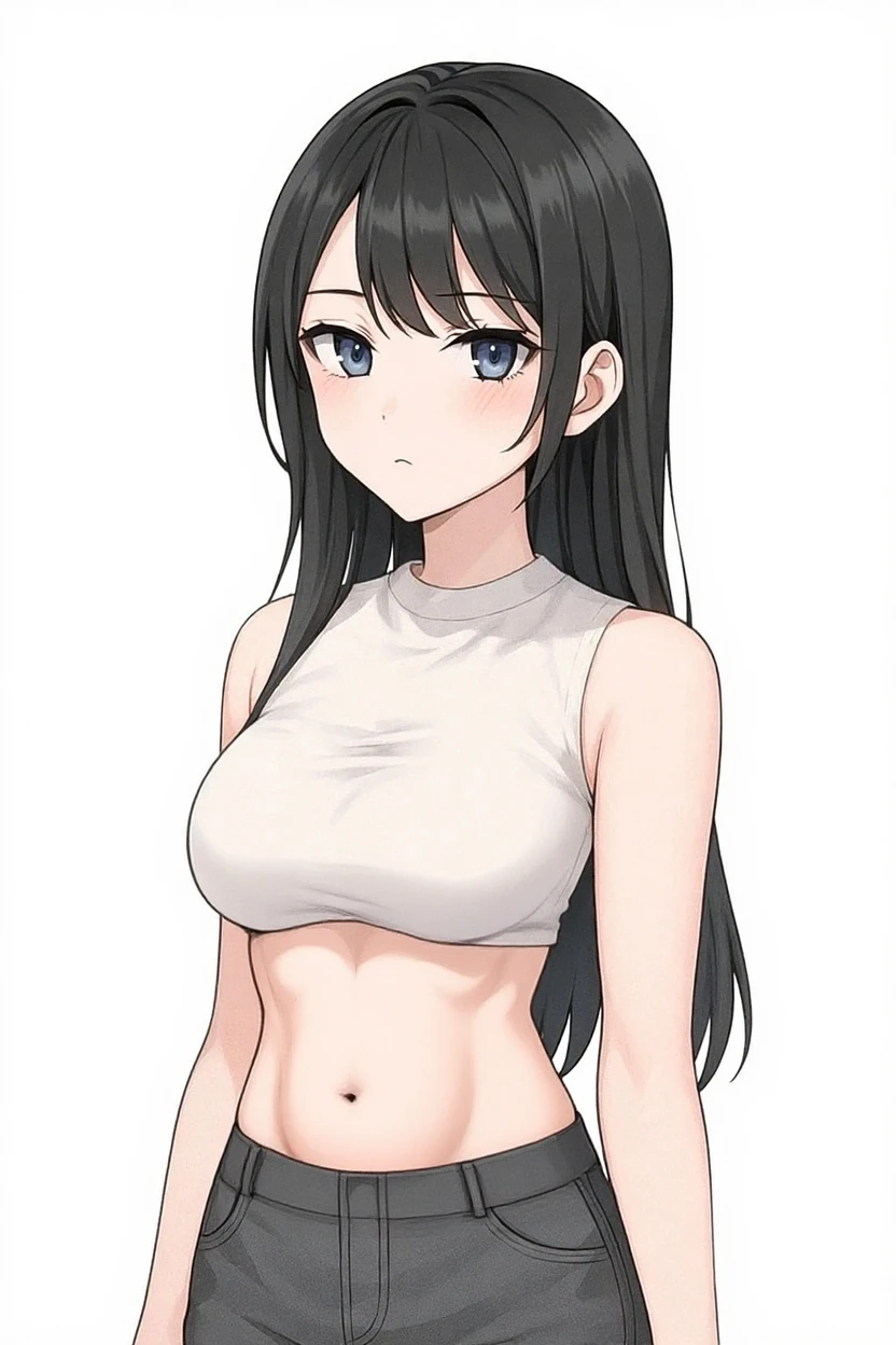 Anime girl with big breasts and blue eyes in a white bikini, Big Breasts, ponytail, Baby Face, High school girls, Anime Moe Art Style, 